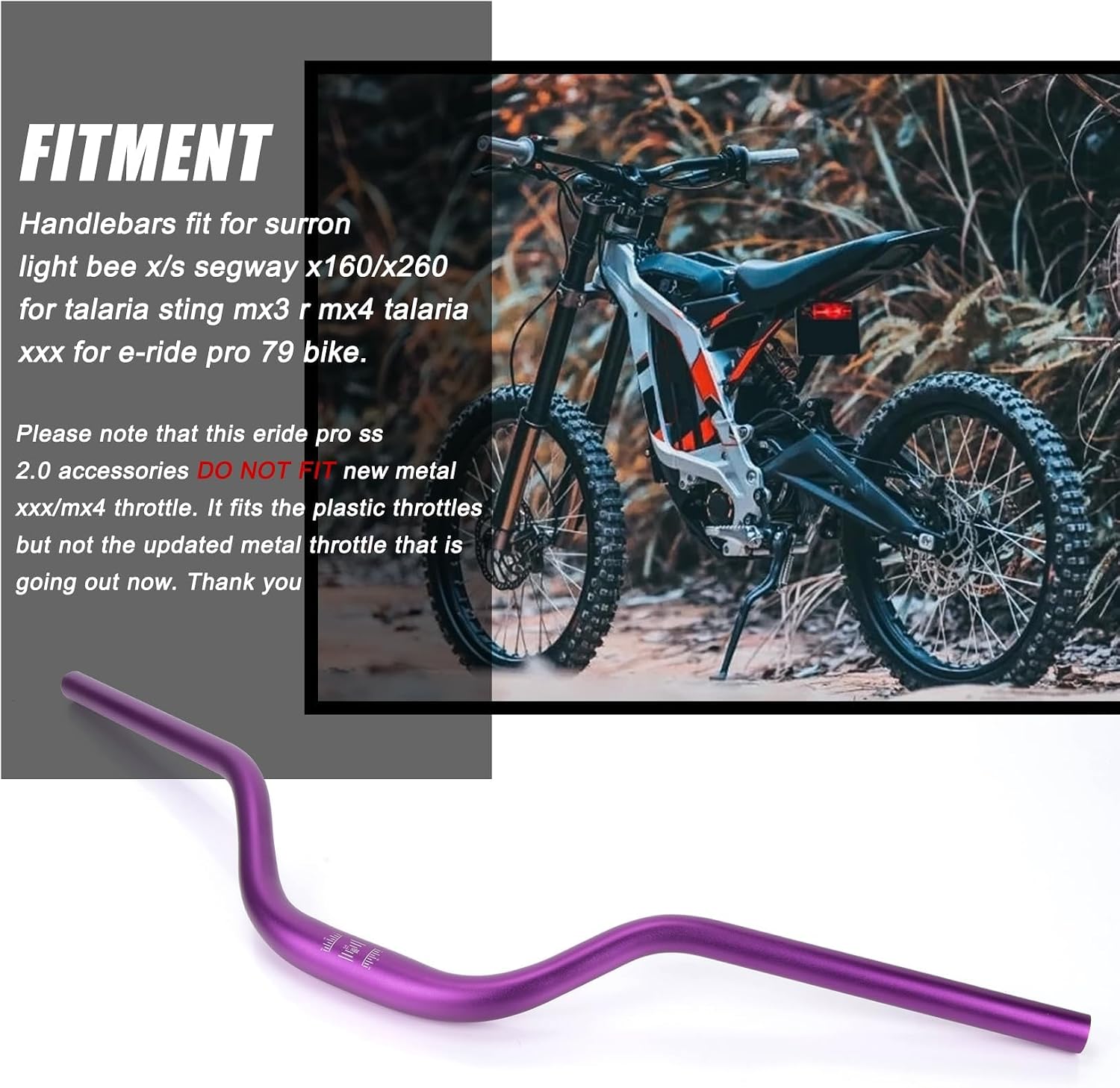 Motorcycle Handle Bars, PSLER Heighten Handlebars 7/8 22mm Handlebars 31.8mm Riser Handlebar for Sur Ron Light Bee X/S Segway X160/X260 Talaria Sting MX3 R MX4 Talaria XXX E-Ride Pro 79Bike (Black)