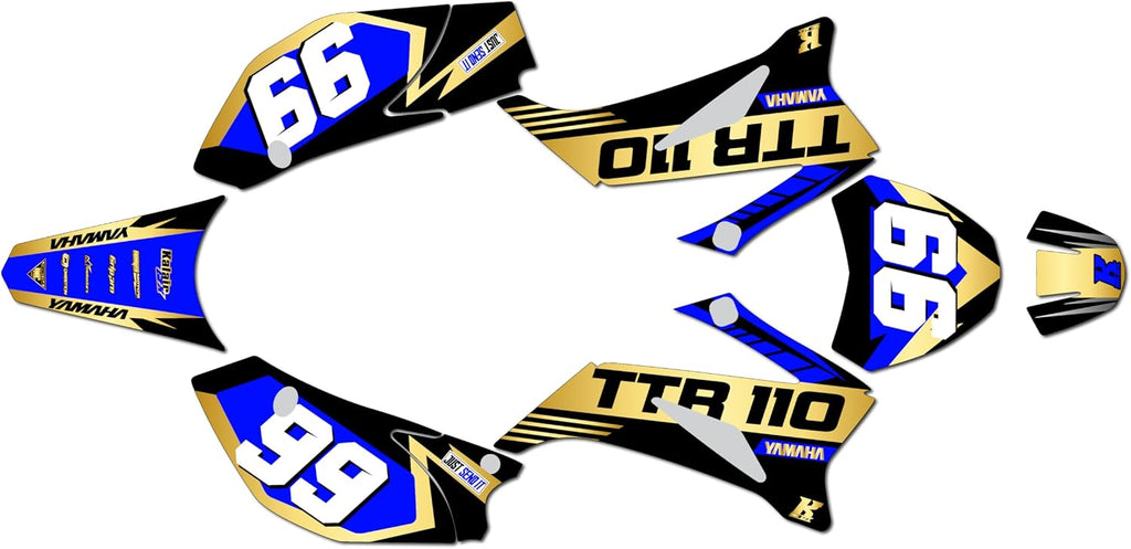 Graphics Kit for Yamaha TTR110 (2008-2023) Turbo Series Blue Yellow Holographic 16 Mil-Dirt Pit Bike Motorcycle Stickers,Dirtbike Racing Decal no Plastics