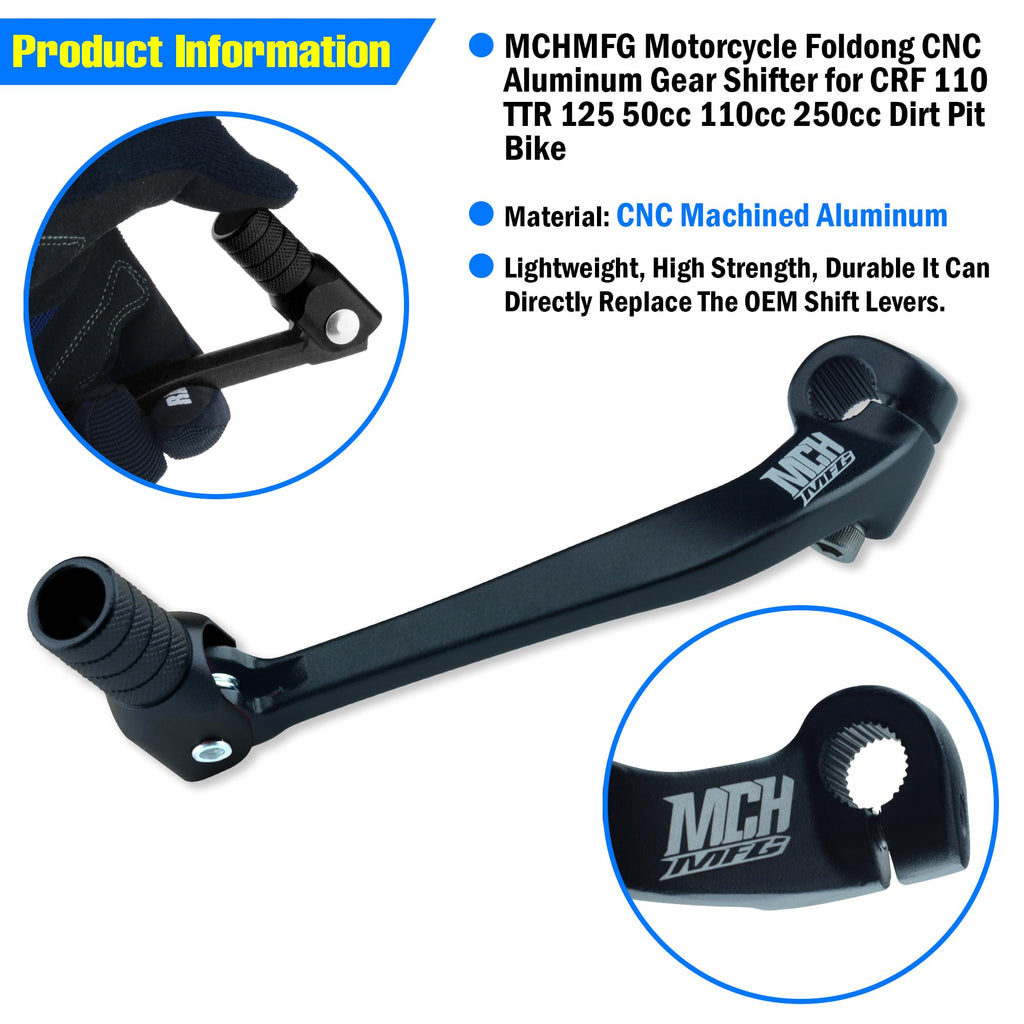 Folding Dirt Bike Shifter Lever - Alloy Aluminium Gear Lever Fit for CRF110 CRF110F 2013-2023 TTR110 08-09 TTR125 11-21 Black