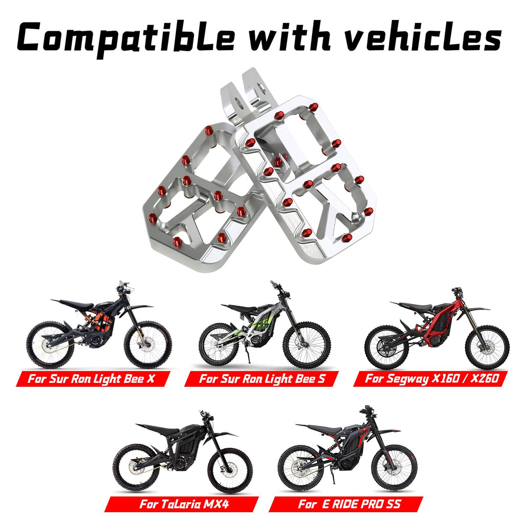Dirt Bike Foot Pegs for Ebike Surron Light Bee X S, Color Prickly Peg,Motorcycle Aluminum Alloy Pedal for Segway X160 X260/Talaria X3 X4/E Ride PRO SS,Black Body with Dazzling Spikes