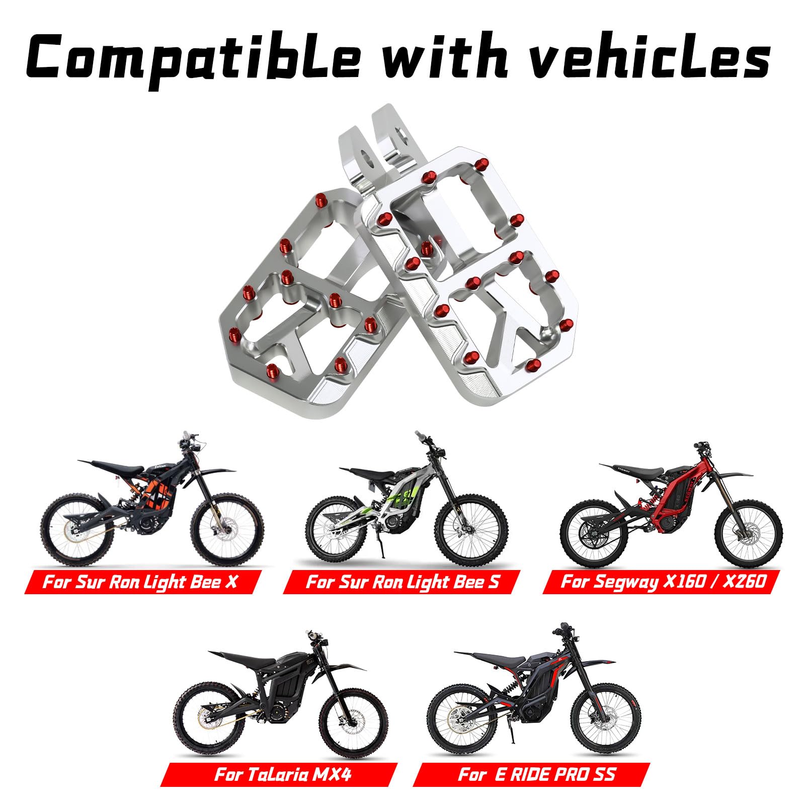 Dirt Bike Foot Pegs for Ebike Surron Light Bee X S, Color Prickly Peg,Motorcycle Aluminum Alloy Pedal for Segway X160 X260/Talaria X3 X4/E Ride PRO SS,Black Body with Dazzling Spikes