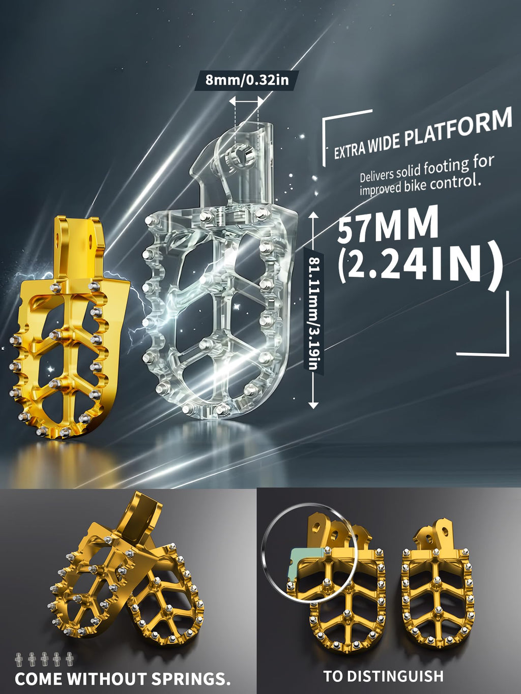 JFG RACING Dirt Bike Foot Pegs,7075 Aluminum CNC Pedals Rests for Surron Light Bee X and S/E Ride Pro SS/CRF150F CRF230F 03-19/CRF250F 19-24/XR150L 15-24/KDX200 83-94-Red