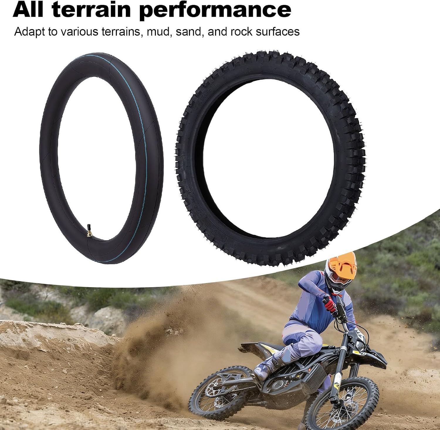Tbest 80/100-19 Dirt Bike Tire with 3.00-19 Inner Tube, Off Road Motorcycle Tire, Enhanced Traction and Grip, Improved Riding Comfort, Snow, Mud, Sand, Compatible with Surron,