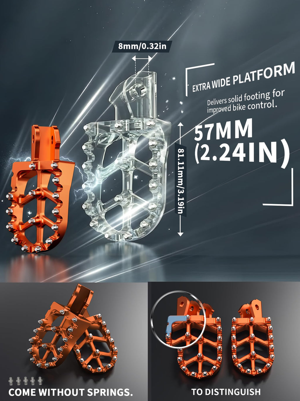 JFG RACING Dirt Bike Foot Pegs,7075 Aluminum CNC Pedals Rests for Surron Light Bee X and S/E Ride Pro SS/CRF150F CRF230F 03-19/CRF250F 19-24/XR150L 15-24/KDX200 83-94-Red