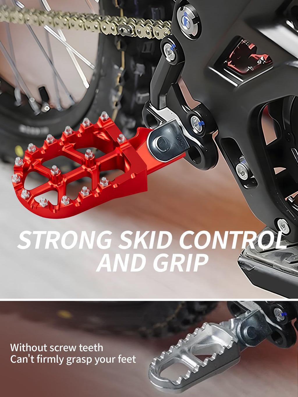 JFG RACING Dirt Bike Foot Pegs,7075 Aluminum CNC Pedals Rests for Surron Light Bee X and S/E Ride Pro SS/CRF150F CRF230F 03-19/CRF250F 19-24/XR150L 15-24/KDX200 83-94-Red