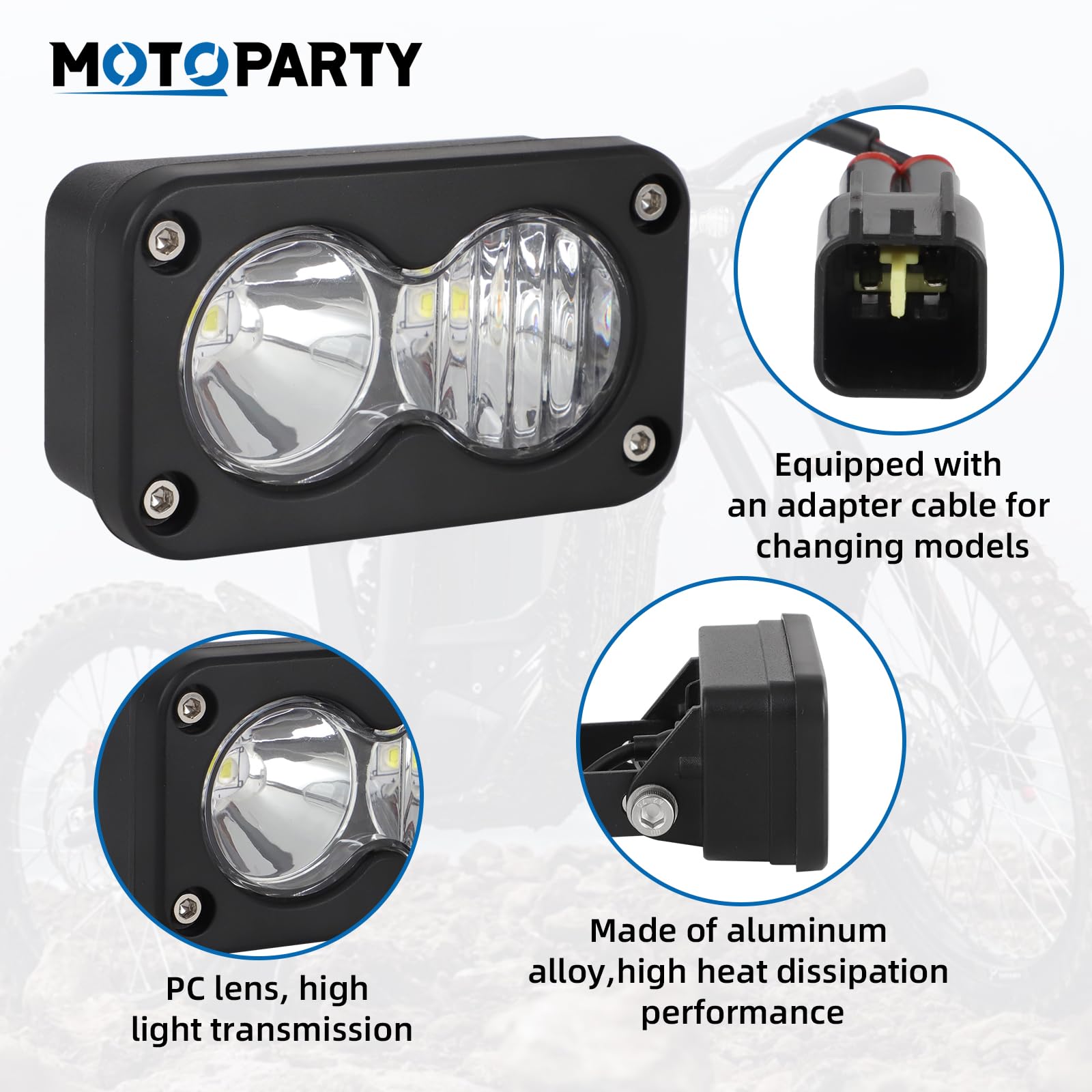 motoparty Dirtbike Headlight Kit for Sur-Ron Segway X260 Talaria Sting R MX4 PC Lens Motorcycle Light Bar Led Headlamp with Blue Light Switch