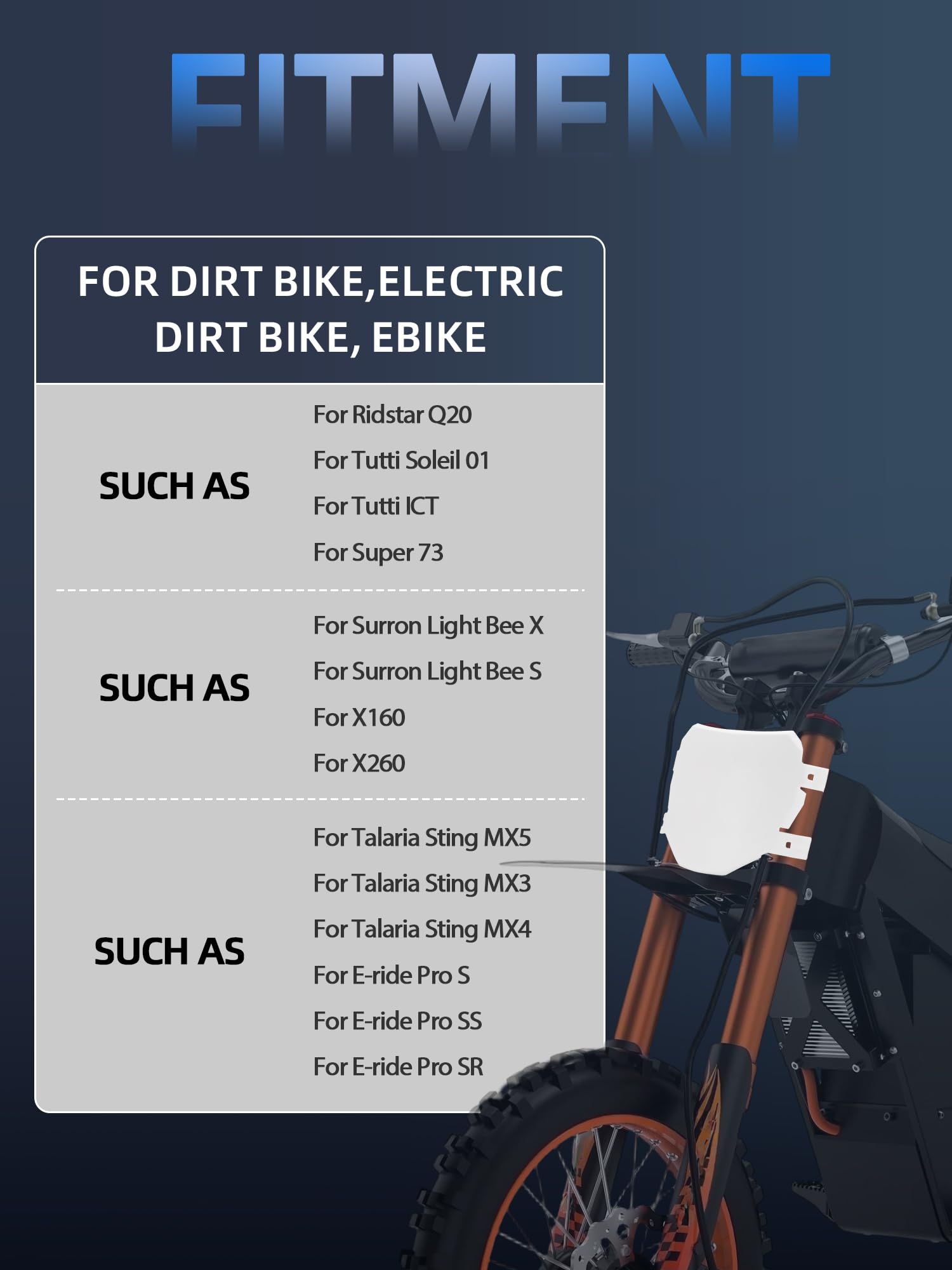 Universal Ebike Electric Dirt Bike Number Plate with Straps-Black | E Bike Front License for Yozma IN10/Surron Light Bee/Taparia Sting/Eride Pro,for Ridstar Q20/TST R002/Macfox