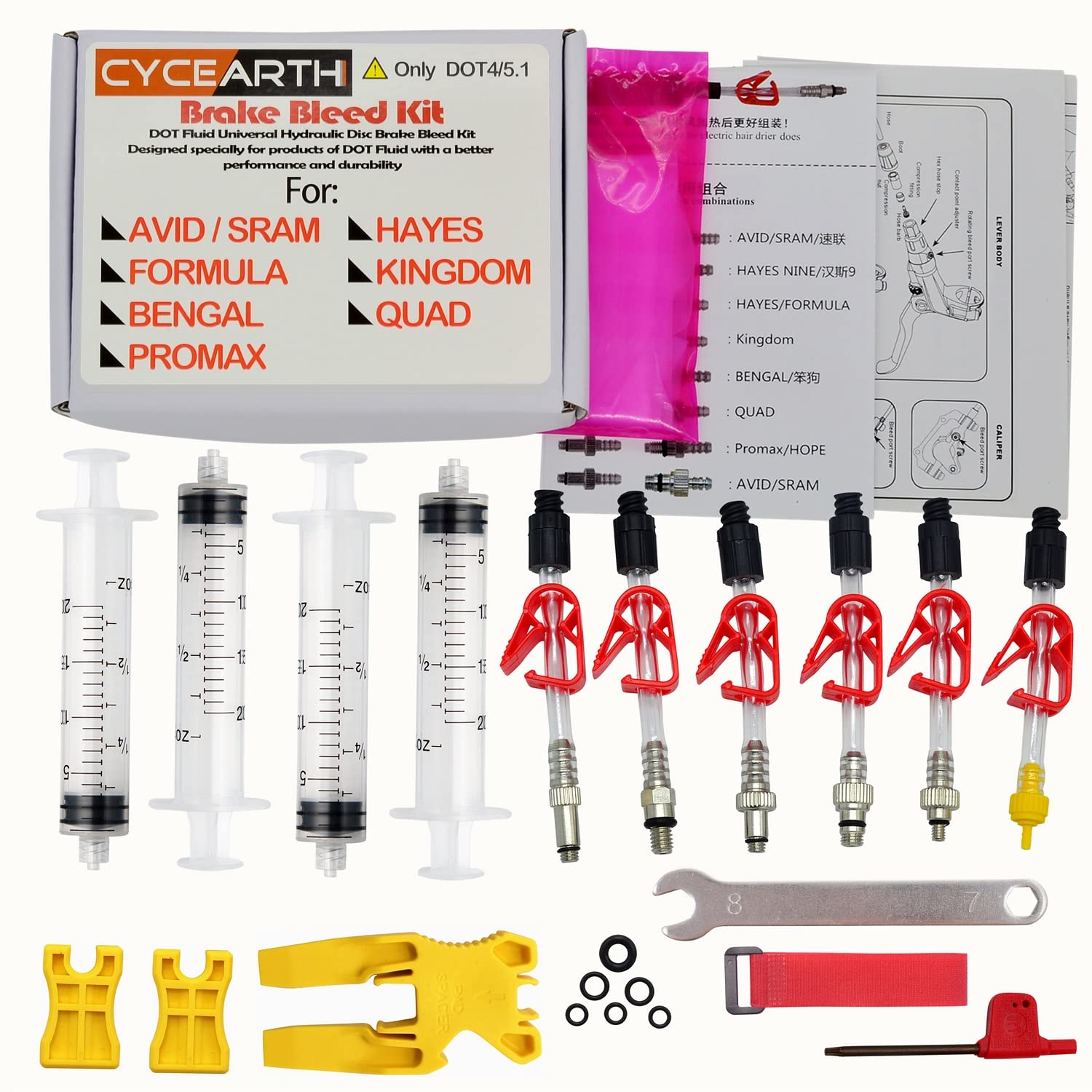 Bicycle Brake DOT Oil Bleed Kit for Avid Sram Code5 Code R Juicy Ultimate Elixir Formula Hayes Bngal Hope Quad Hydraulic Disc Tools