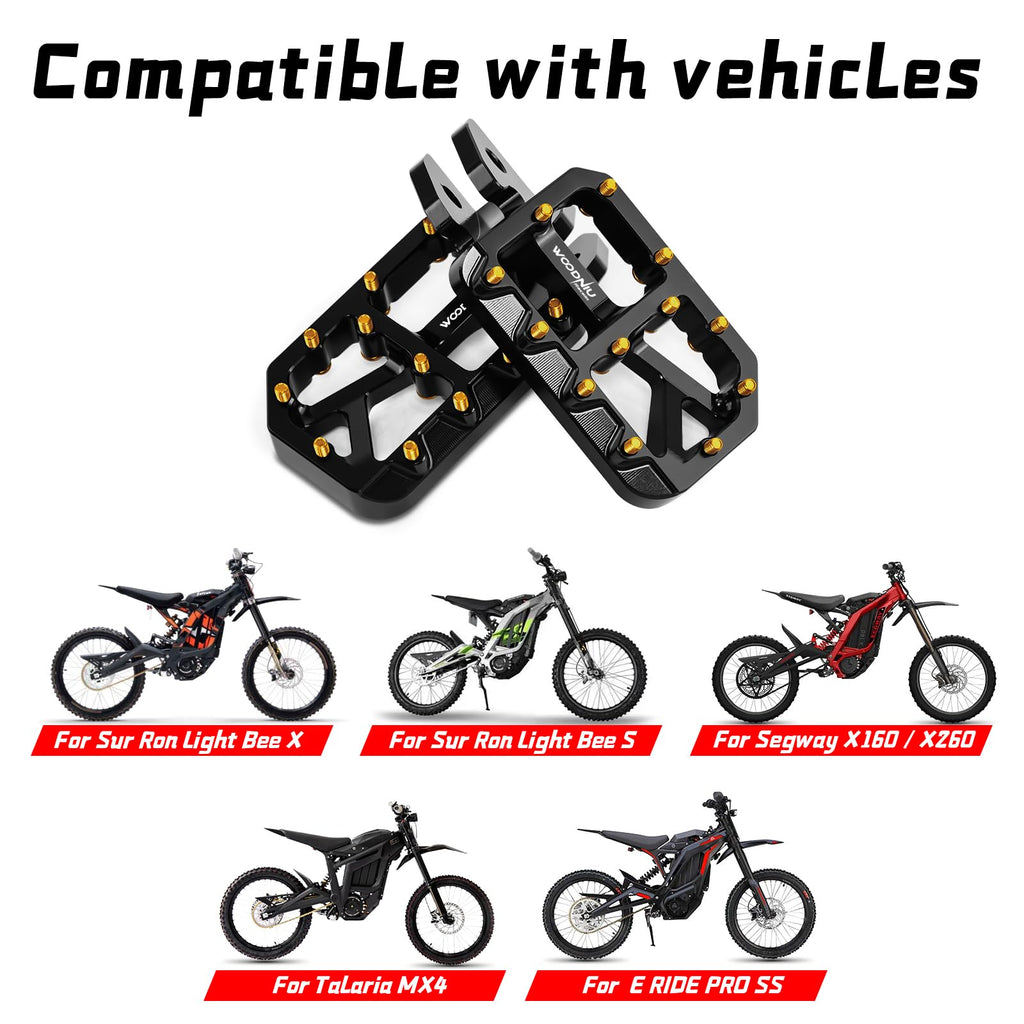 Dirt Bike Foot Pegs for Ebike Surron Light Bee X S, Color Prickly Peg,Motorcycle Aluminum Alloy Pedal for Segway X160 X260/Talaria X3 X4/E Ride PRO SS,Black Body with Dazzling Spikes