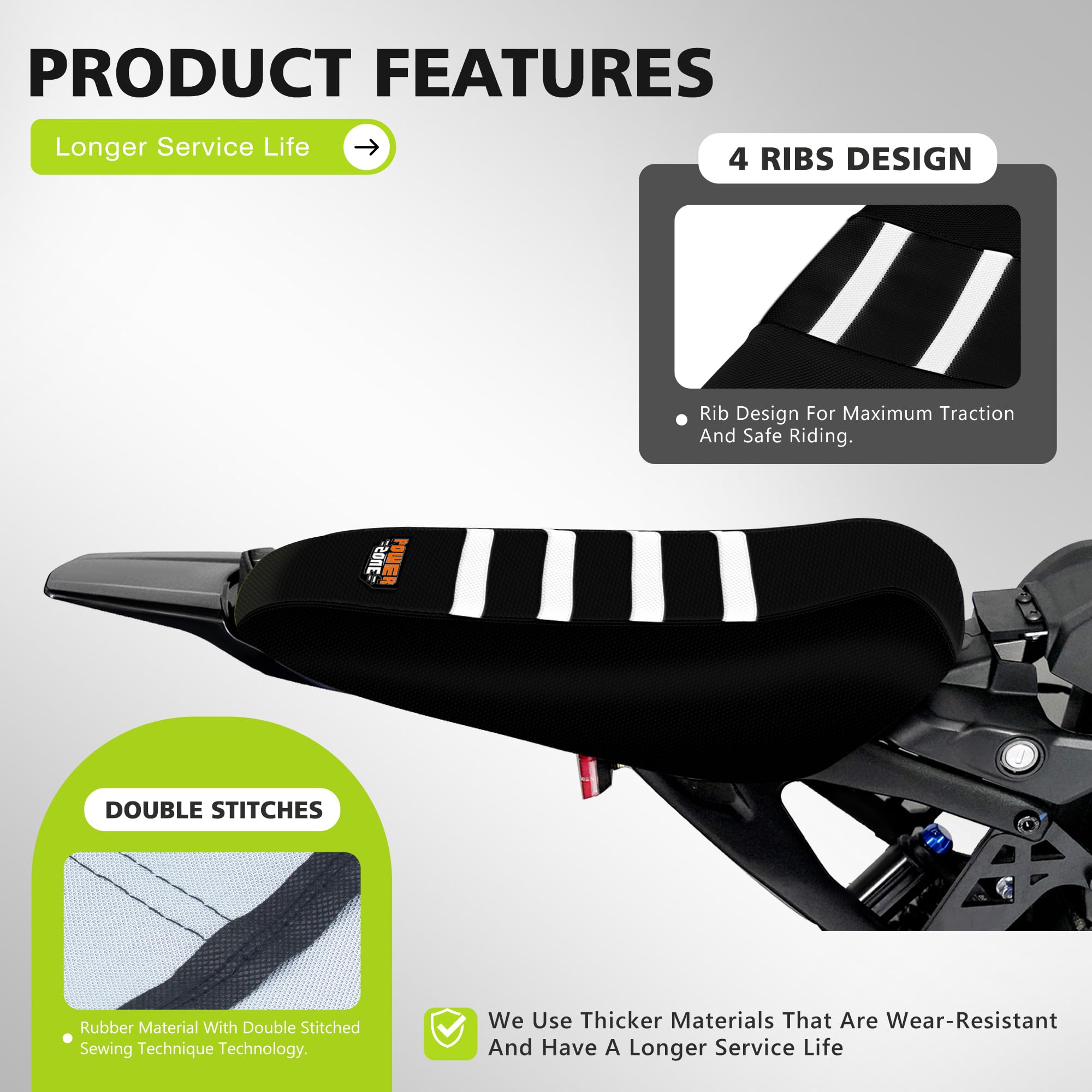 Gripper Dirt Bike Seat Cover for Sur Ron Light Bee X/S, Motorcycle Electric Bike Seat Covers (Black-White)