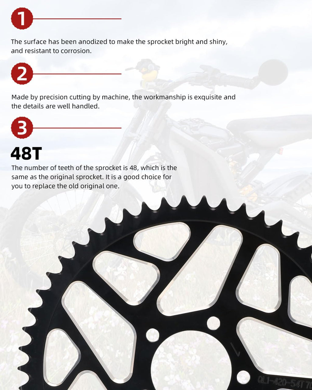 Sprocket for Surron,60T Chain Sprocket for Dirt Bike Sur Ron Light Bee S/Light Bee X/X160/X260/Talaria Sting MX3/Talaria Sting R MX4 - Red