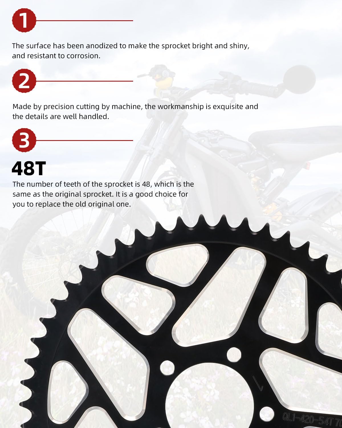 Sprocket for Surron,60T Chain Sprocket for Dirt Bike Sur Ron Light Bee S/Light Bee X/X160/X260/Talaria Sting MX3/Talaria Sting R MX4 - Red