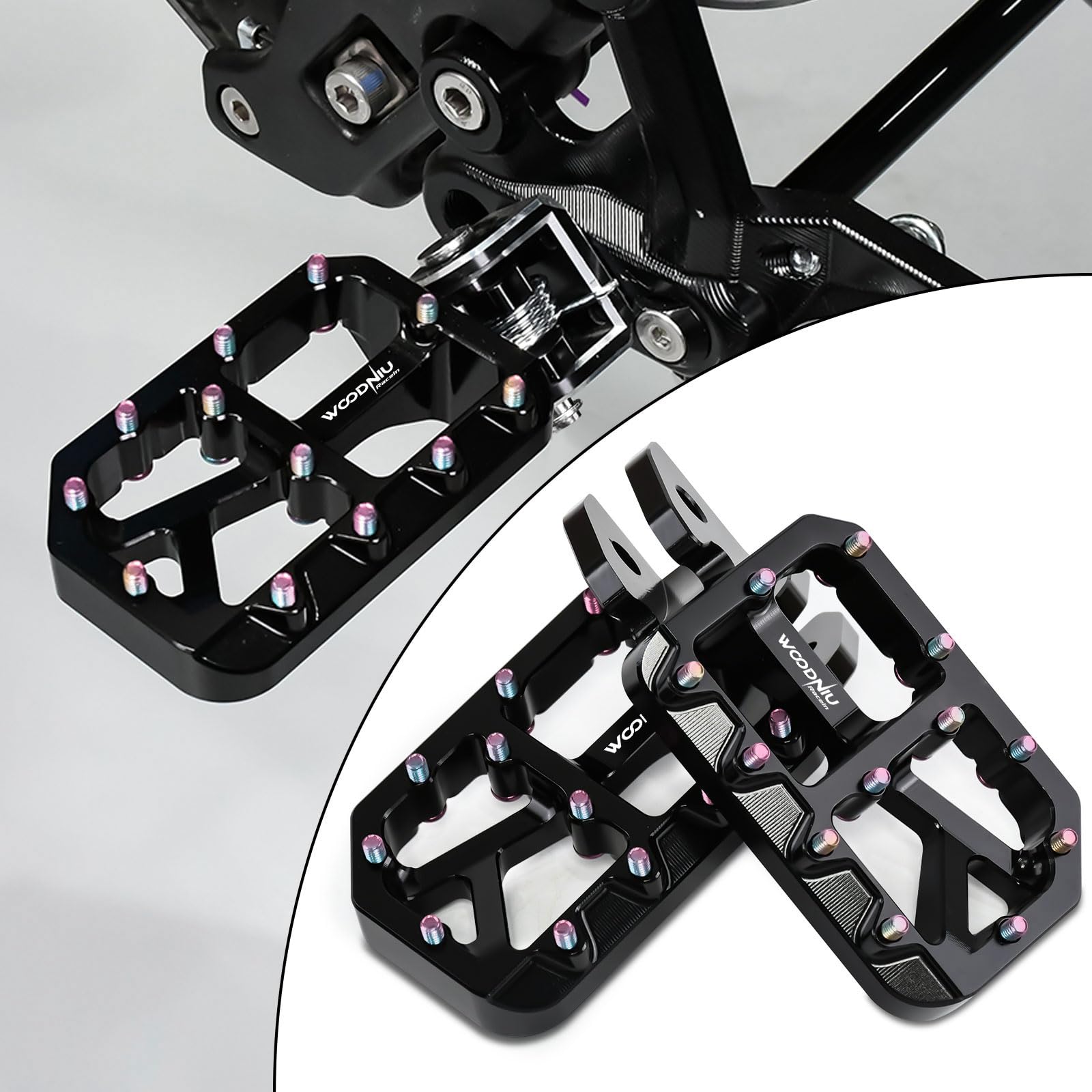 Dirt Bike Foot Pegs for Ebike Surron Light Bee X S, Color Prickly Peg,Motorcycle Aluminum Alloy Pedal for Segway X160 X260/Talaria X3 X4/E Ride PRO SS,Black Body with Dazzling Spikes