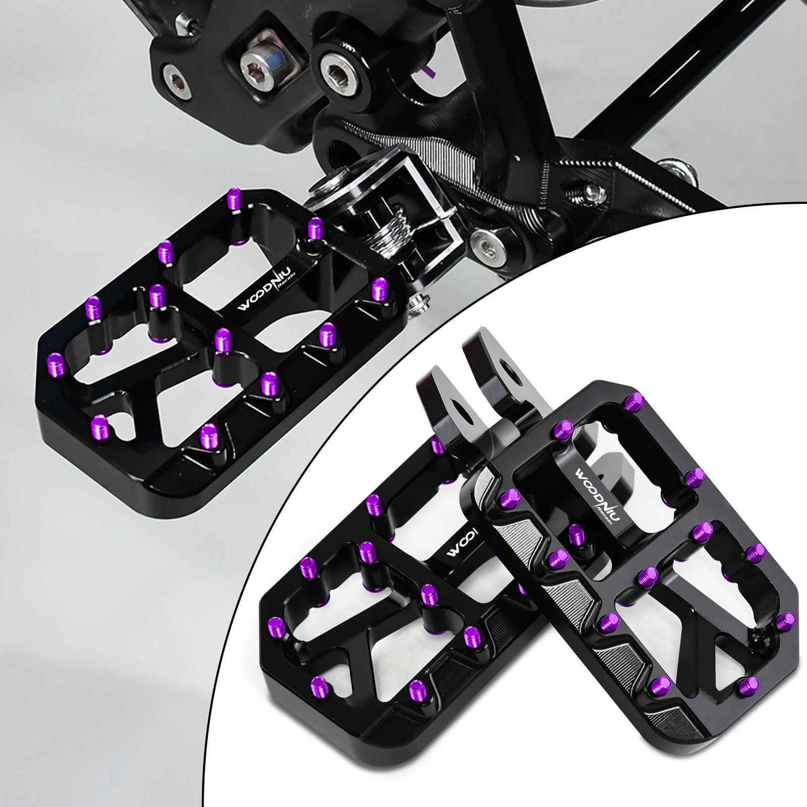 Dirt Bike Foot Pegs for Ebike Surron Light Bee X S, Color Prickly Peg,Motorcycle Aluminum Alloy Pedal for Segway X160 X260/Talaria X3 X4/E Ride PRO SS,Black Body with Dazzling Spikes