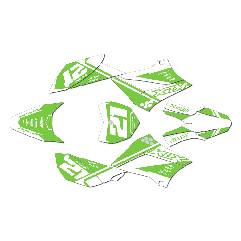 Graphics Kit for Kawasaki KLX110, KLX110R/RL (2010-2024) Enigma Series Green Holographic 16 Mil - Dirt bike Custom Racing Graphics Decals Stickers Kit, no-plastics