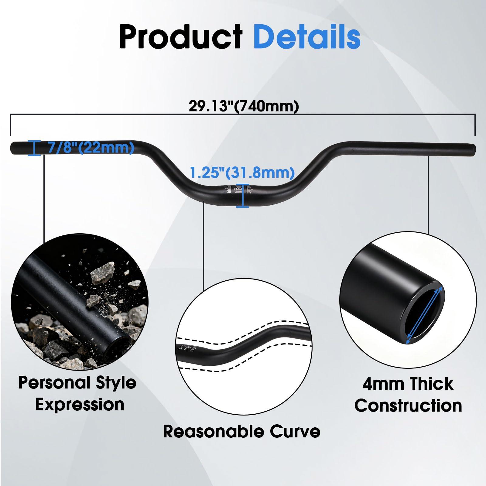 Motorcycle Heighten Handlebar 7/8" 22mm Handle Bar 4MM Thickness CNC for Surron Sur Ron LBX Talaria Sting MX3/R MX4 Talaria XXX E-Ride Pro SR S SS 2.0 3.0 Ventus One Rawrr Mantis Blue