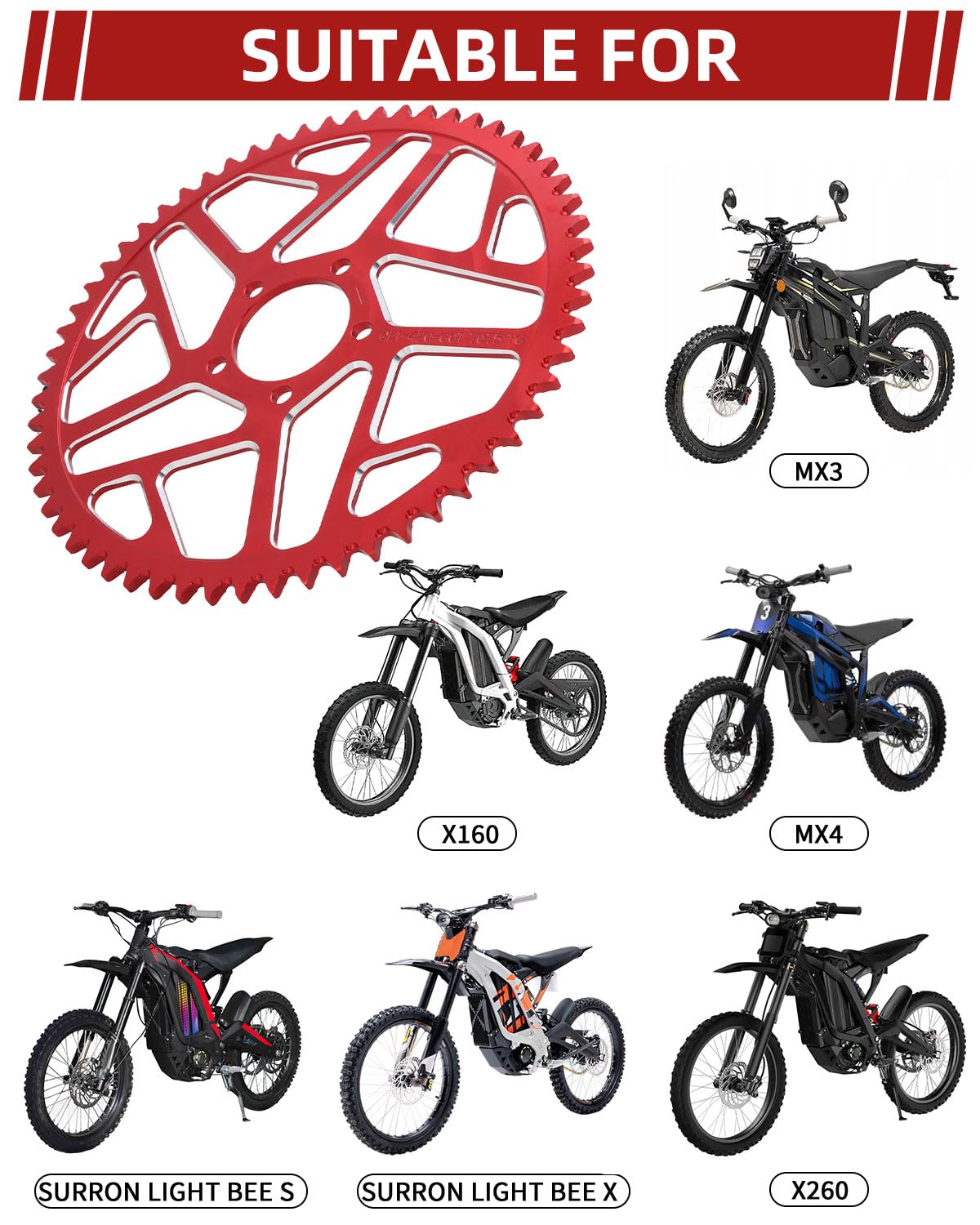 Sprocket for Surron,60T Chain Sprocket for Dirt Bike Sur Ron Light Bee S/Light Bee X/X160/X260/Talaria Sting MX3/Talaria Sting R MX4 - Red