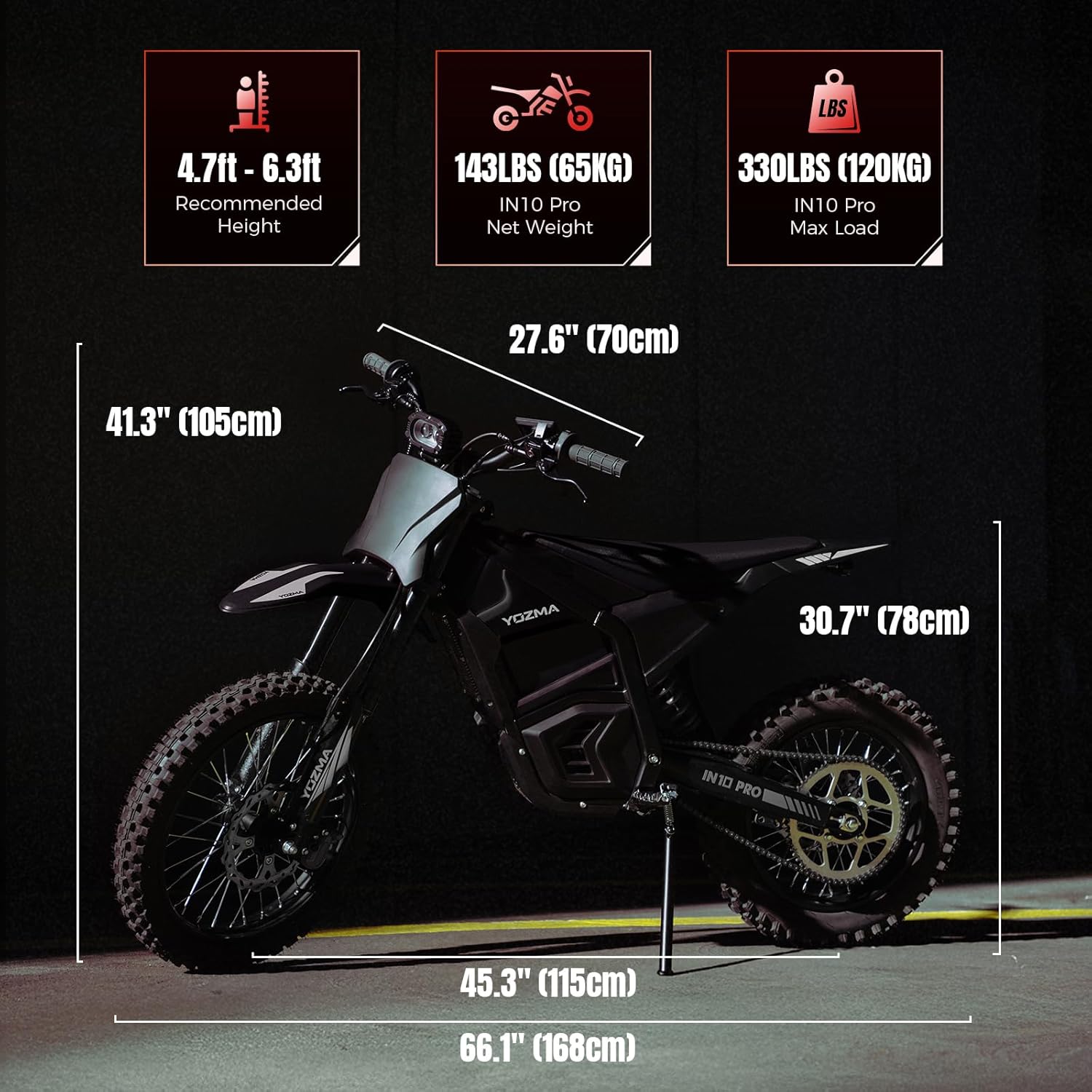 IN10 Pro Electric Dirt Bike, 5500 Peak Mid- Drive Motor, 80KMH Max Speed Ebike, 60V 27AH Bttery with 60 Miles Max Range, 17''/14'' Off-Road Tires, Hydraulic Brakes & Dual Shock Absorption