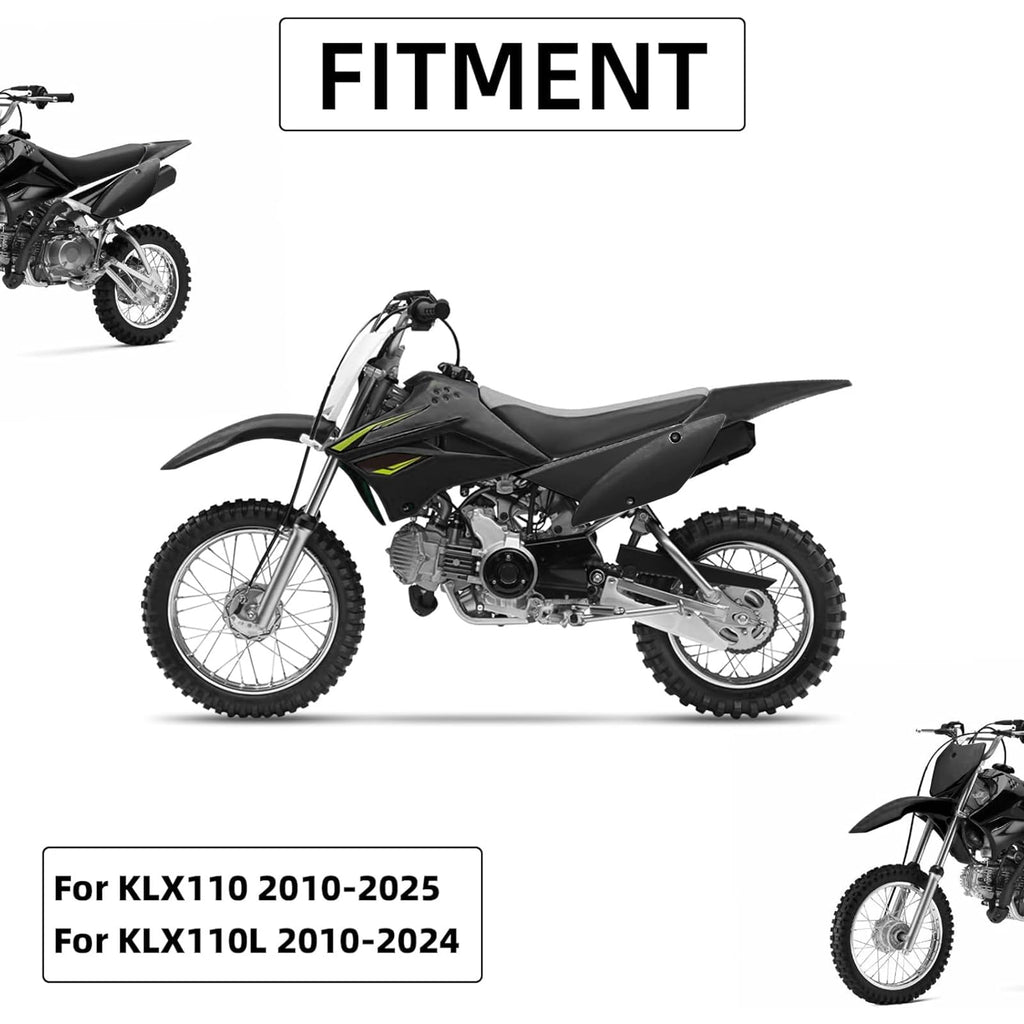 Plastics Kit for KLX110,Dirt Bike Fairing Body Work Set Mudguard with Number Plate for Pit Bike KLX 110 2010-2025/KLX 110L 2010-2024 Black