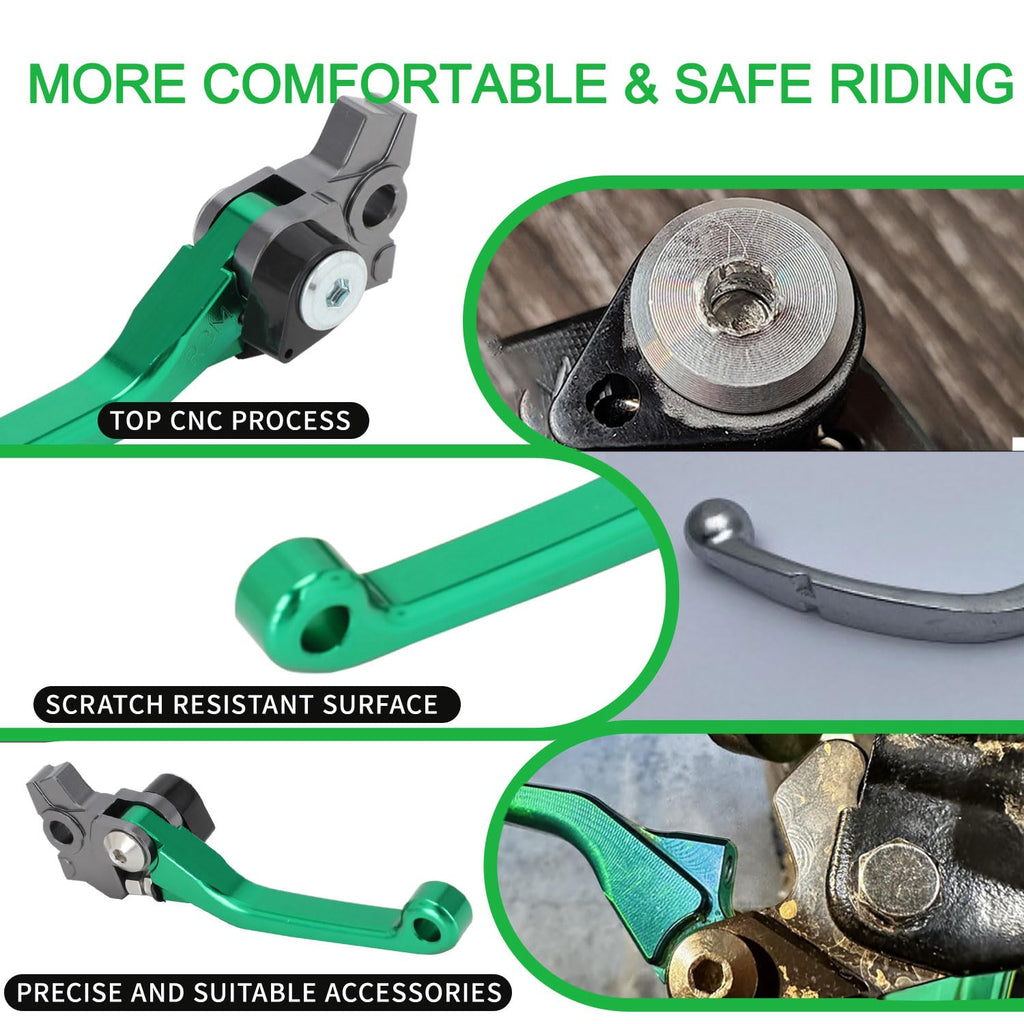 Brake Clutch Levers for KLX 110 KLX110 2002-2025 KLX110L 2010-2025 Dirt Pit Bike Adjustable CNC Lever Pivot Set Secure Vibrant Anodized Green