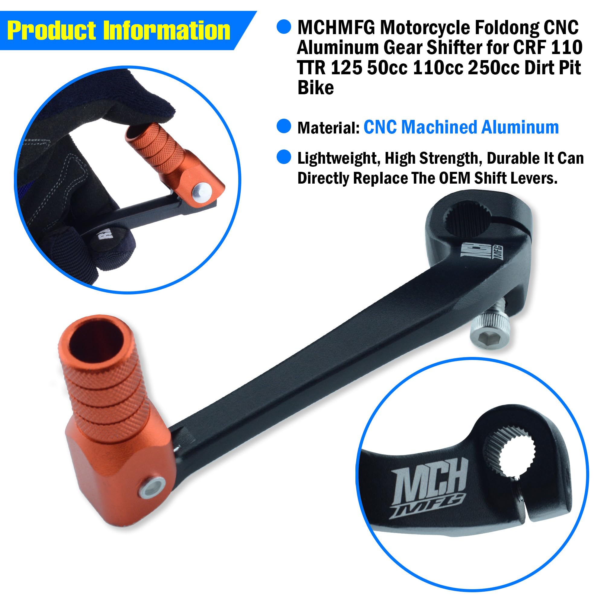 Folding Dirt Bike Shifter Lever - Alloy Aluminium Gear Lever Fit for CRF110 CRF110F 2013-2023 TTR110 08-09 TTR125 11-21 Black