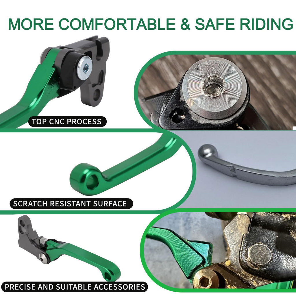 Brake Clutch Levers for KLX 110 KLX110 2002-2025 KLX110L 2010-2025 Dirt Pit Bike Adjustable CNC Lever Pivot Set Secure Vibrant Anodized Green