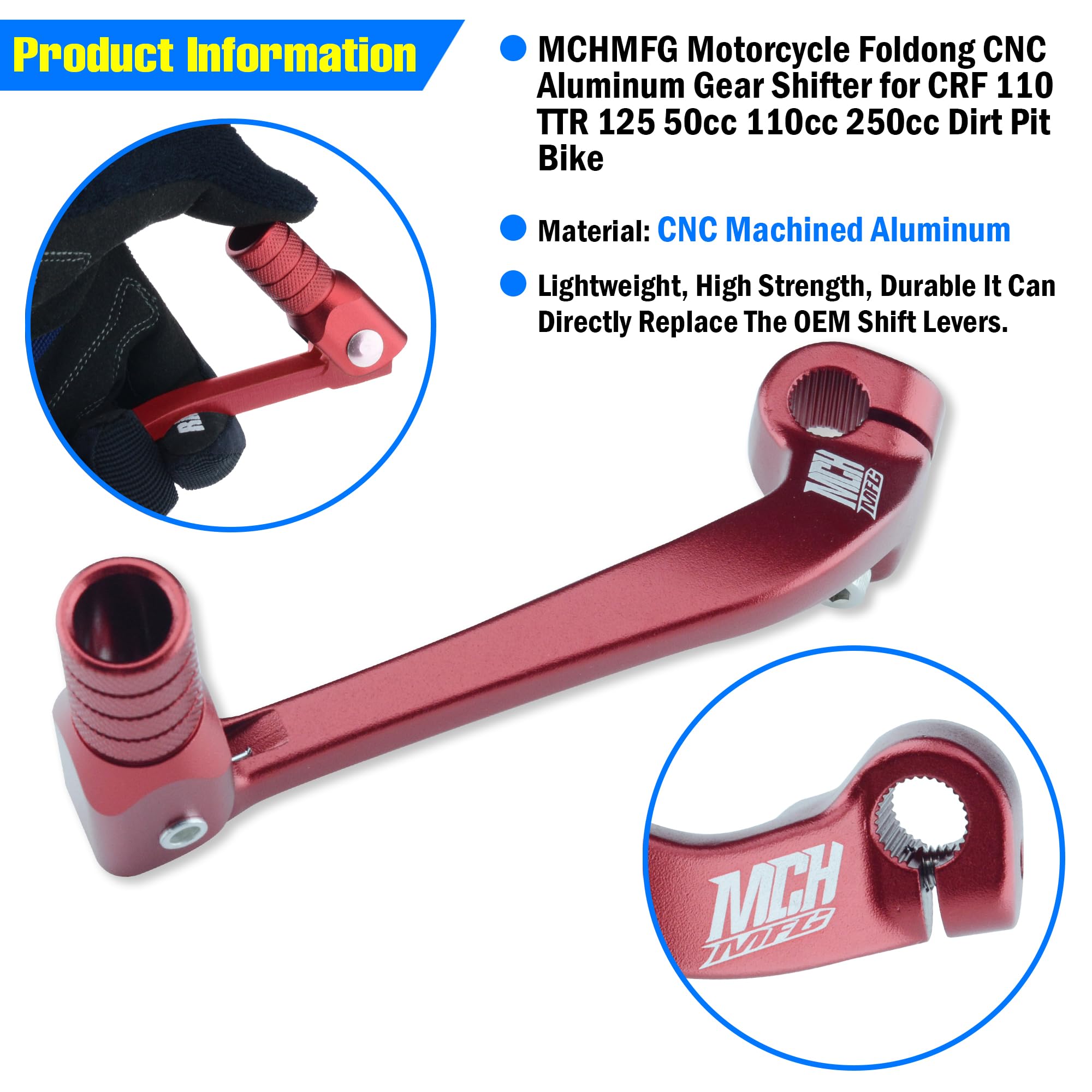 Folding Dirt Bike Shifter Lever - Alloy Aluminium Gear Lever Fit for CRF110 CRF110F 2013-2023 TTR110 08-09 TTR125 11-21 Black
