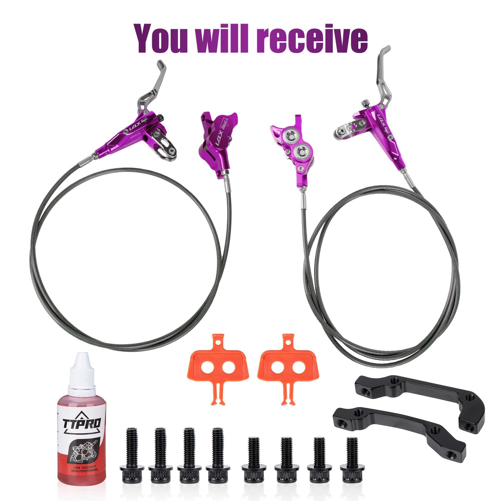 Front Rear Brake Kit for Sur-Ron, PSLER Upgraded Front Rear Brake Kit for Sur Ron Light Bee X Segway X160 X260 for Talaria XXX for Talaria Sting MX3 R MX4 for 79Bike Falcon M/E Ride Pro SS (Purple)