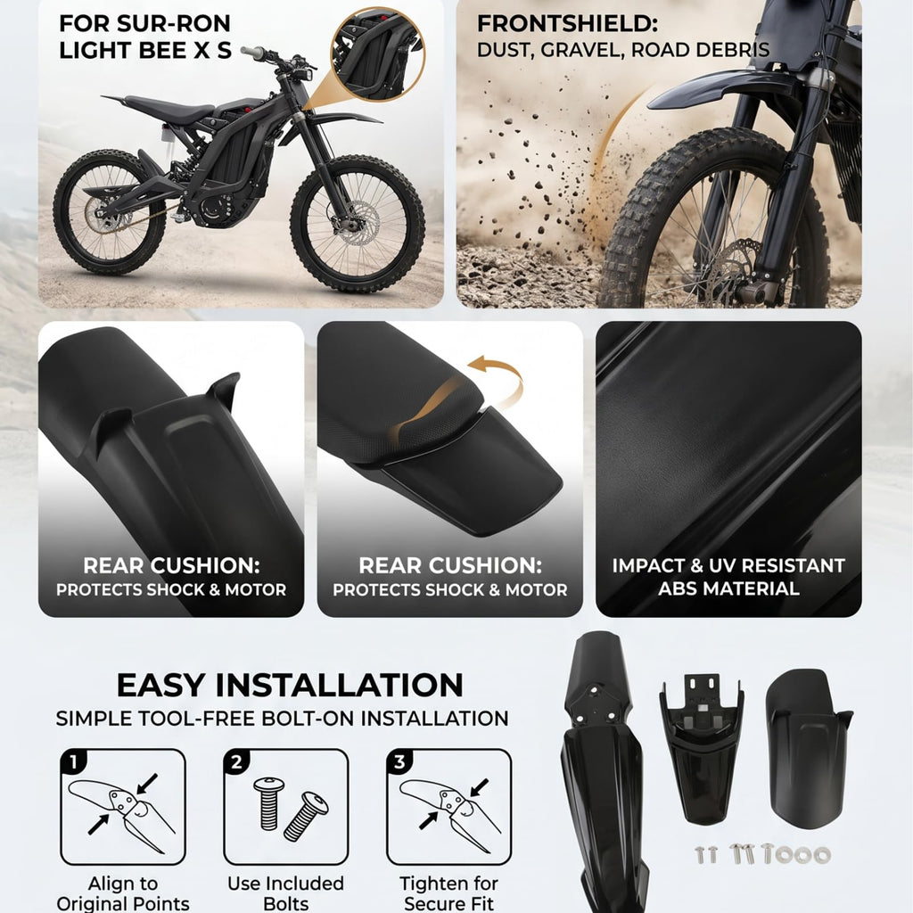 High Strength Black Front and Rear Mud Guard Shock Mudguard Cushion Flaps for SURRON Light Bee X S