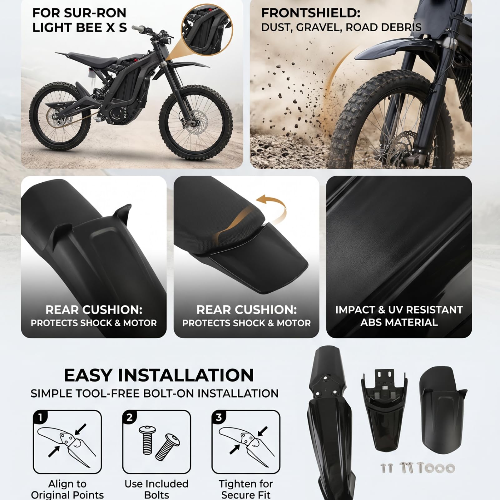 High Strength Black Front and Rear Mud Guard Shock Mudguard Cushion Flaps for SURRON Light Bee X S