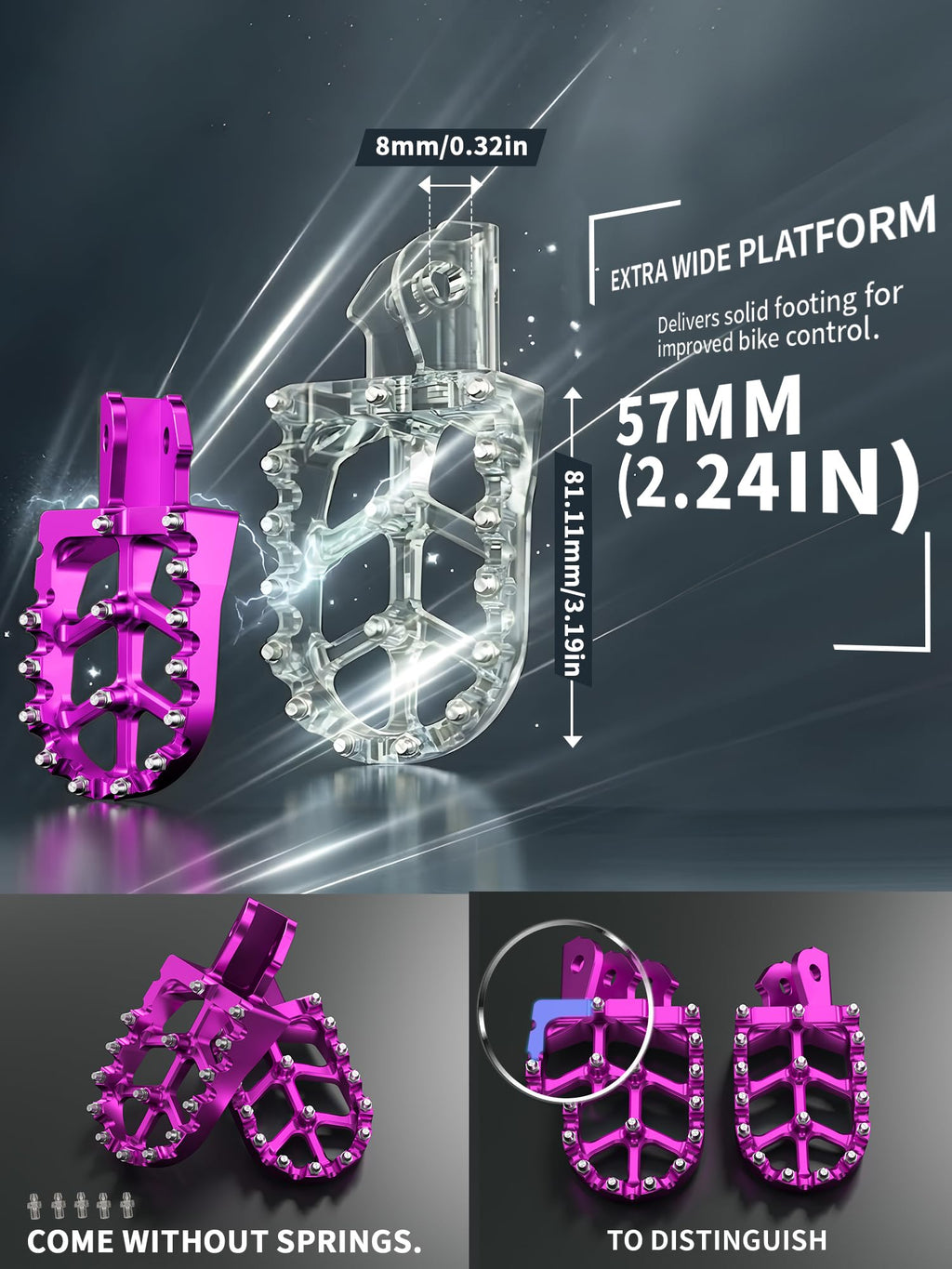 JFG RACING Dirt Bike Foot Pegs,7075 Aluminum CNC Pedals Rests for Surron Light Bee X and S/E Ride Pro SS/CRF150F CRF230F 03-19/CRF250F 19-24/XR150L 15-24/KDX200 83-94-Red