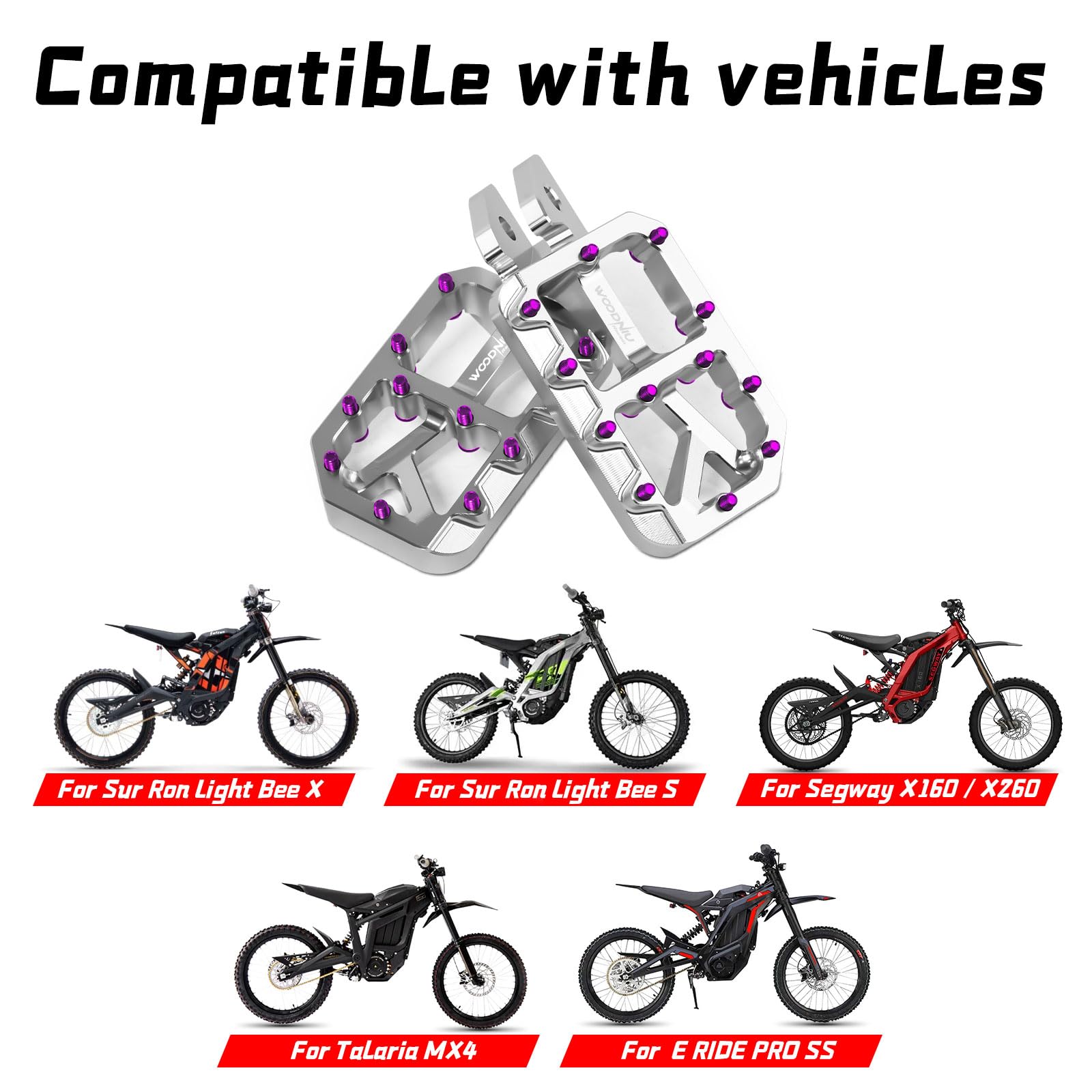 Dirt Bike Foot Pegs for Ebike Surron Light Bee X S, Color Prickly Peg,Motorcycle Aluminum Alloy Pedal for Segway X160 X260/Talaria X3 X4/E Ride PRO SS,Black Body with Dazzling Spikes