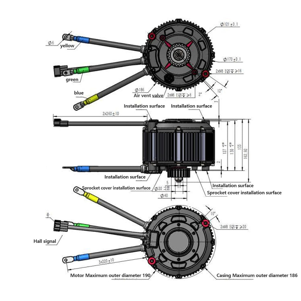 10KW Electric Dirt Bike Mid Drive Motor Brushless, Off Road Motorcycle Permanent Magnet Synchronous Motor, 10000rpm Peak, Hall Sensor, for Surron Electric Dirt Bike