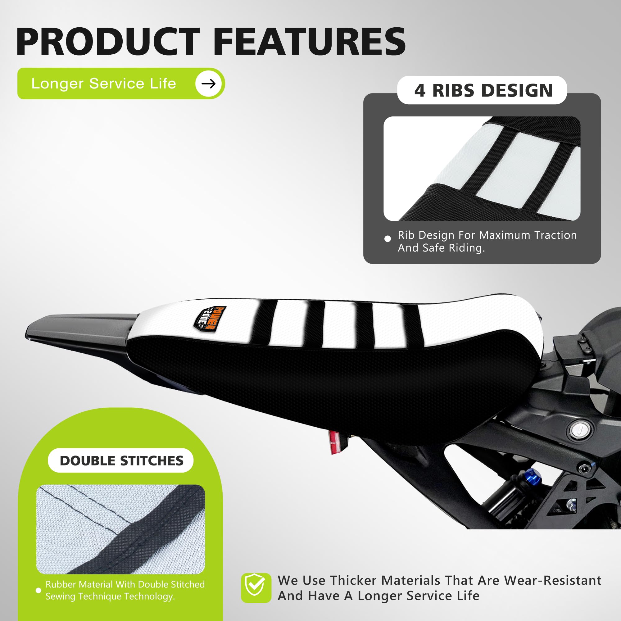Gripper Dirt Bike Seat Cover for Sur Ron Light Bee X/S, Motorcycle Electric Bike Seat Covers (Black-White)