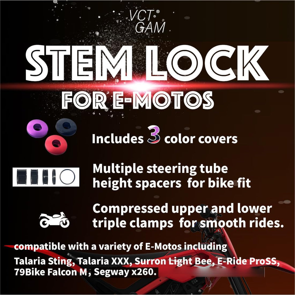 Stem Lock for Surron, Talaria, E-Ride Pro, 79Bike – Handlebar Stem Lock Kit with Top Cap, Headset Spacer, Extended Nut – Compatible with Light Bee, Sting, XXX, X260 – Includes Black, red, Purple