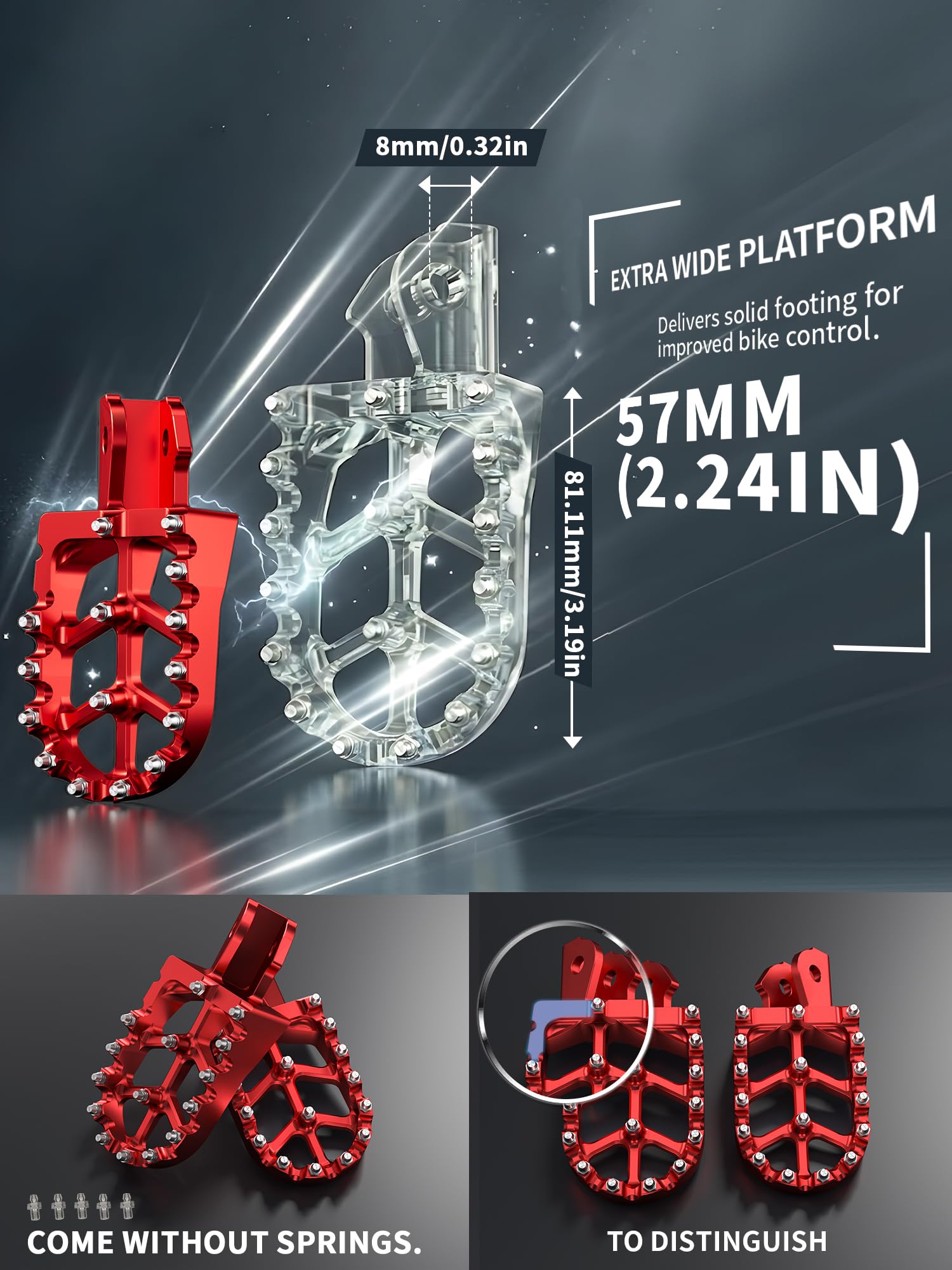 JFG RACING Dirt Bike Foot Pegs,7075 Aluminum CNC Pedals Rests for Surron Light Bee X and S/E Ride Pro SS/CRF150F CRF230F 03-19/CRF250F 19-24/XR150L 15-24/KDX200 83-94-Red