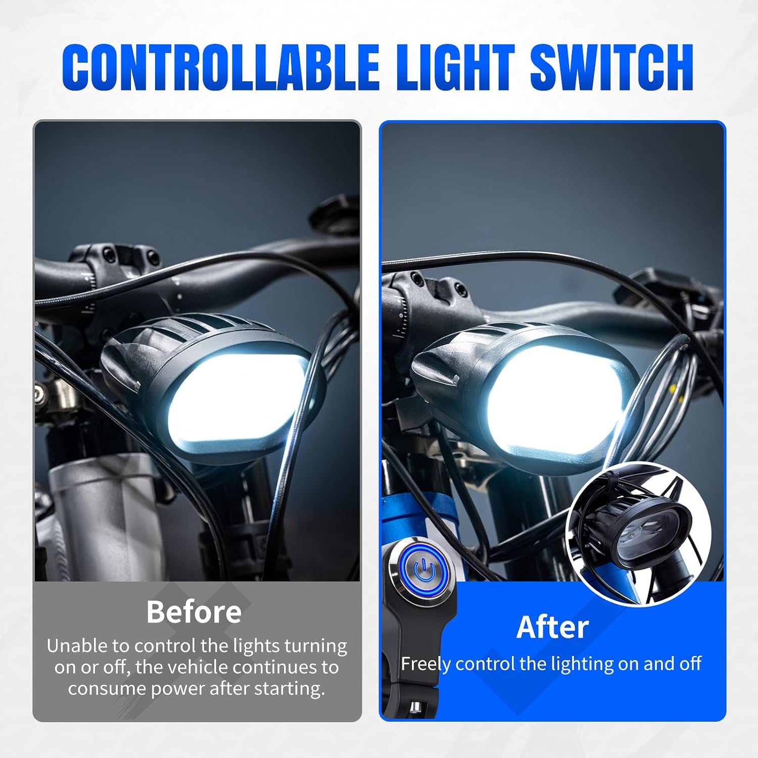 Sur Ron Headlight Switch, Plug & Play Motorcycle Light On/Off Switch Compatible with Surron Light Bee X/S, Segway X160/X260, Talaria Sting MX3 – Aluminum Alloy, Blue Halo LED