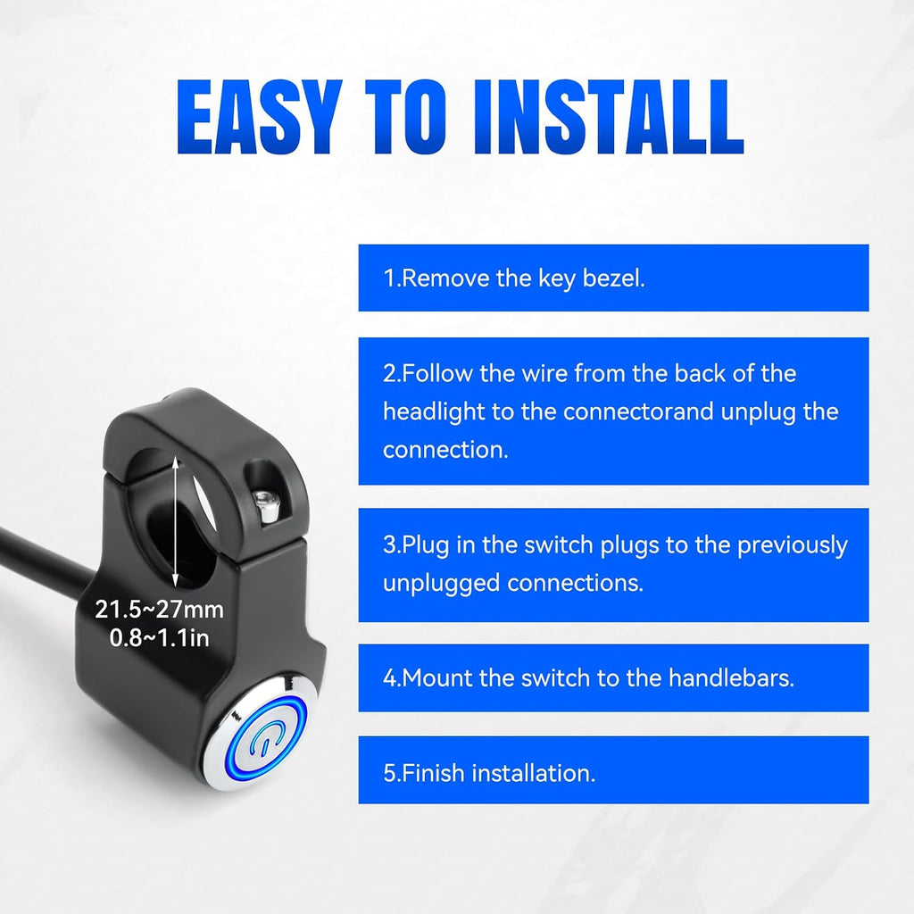 Sur Ron Headlight Switch, Plug & Play Motorcycle Light On/Off Switch Compatible with Surron Light Bee X/S, Segway X160/X260, Talaria Sting MX3 – Aluminum Alloy, Blue Halo LED