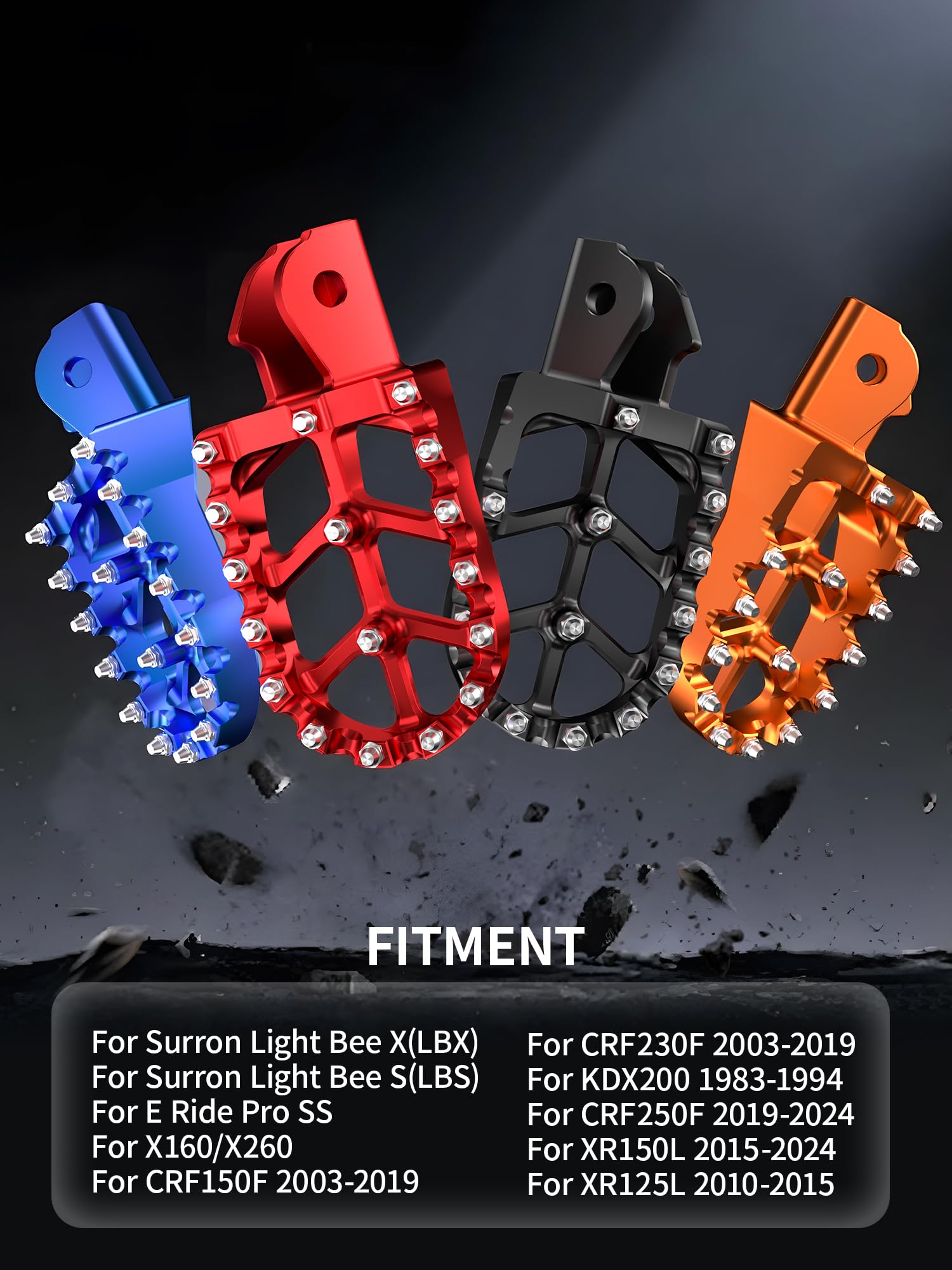 JFG RACING Dirt Bike Foot Pegs,7075 Aluminum CNC Pedals Rests for Surron Light Bee X and S/E Ride Pro SS/CRF150F CRF230F 03-19/CRF250F 19-24/XR150L 15-24/KDX200 83-94-Red