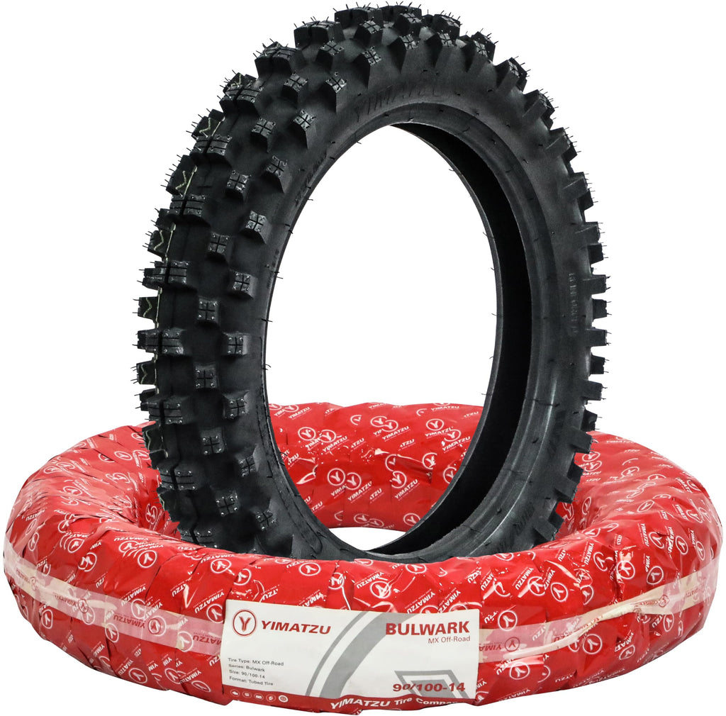 90/100-14 Rear MX Tire and TR4 Tube – 6PR Knobby Tire for MX & Off-Road – Intermediate Terrain – Rear Wheel