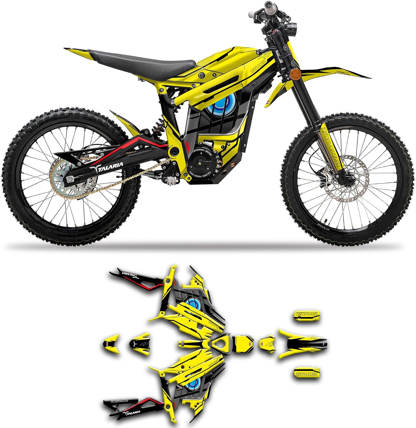 Personnalisée en Vinyle Graphique Kit Pour Talaria Dirt Bike Sting R (with front plate, Talaria fork), Jaune Noir, TLSTR4023N013-KOR
