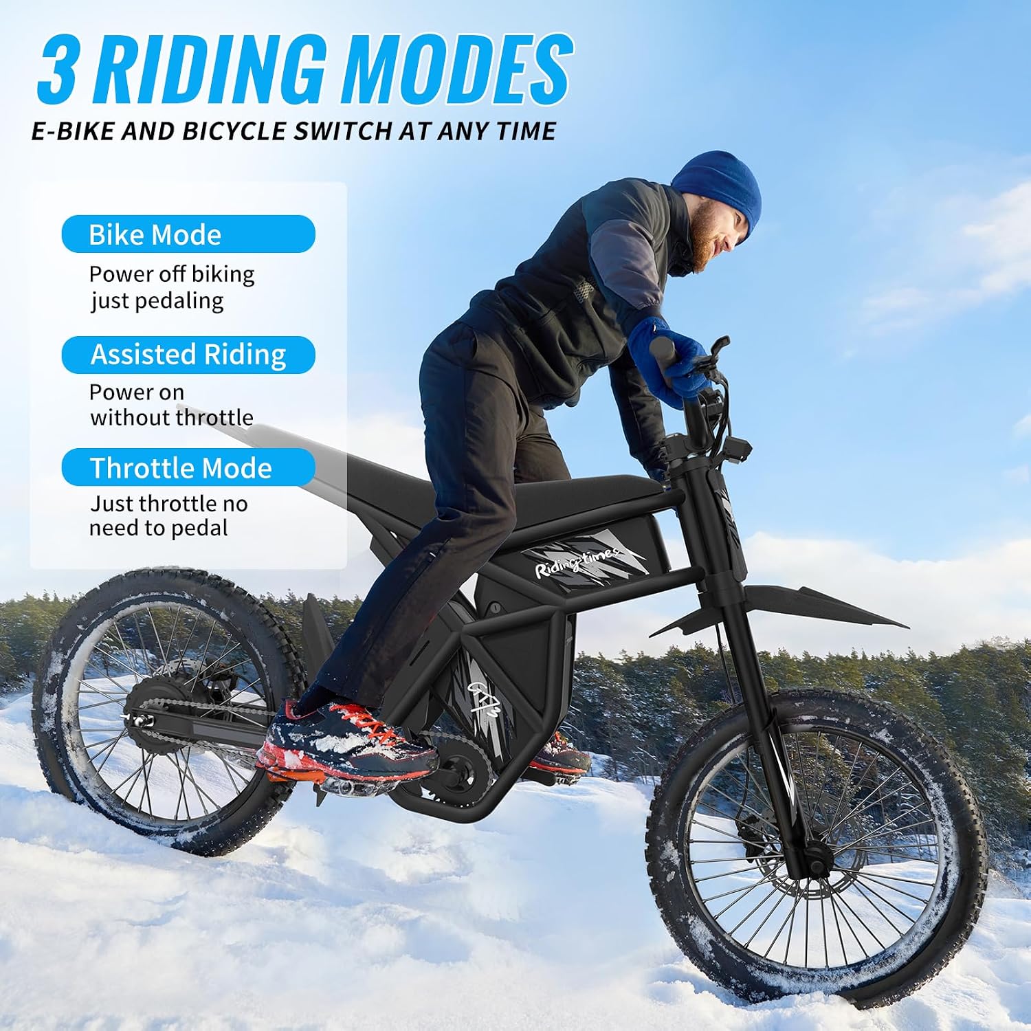 Bootime Upgraded Electric Dirt Bike for Teens 85+Miles Long Range Electric Bike for Adults 2500W Peak Motor 37MPH, 48V 36.4Ah Battery, Full Suspension, 3-Speed 25" Fat Tire Electric Motorcycle