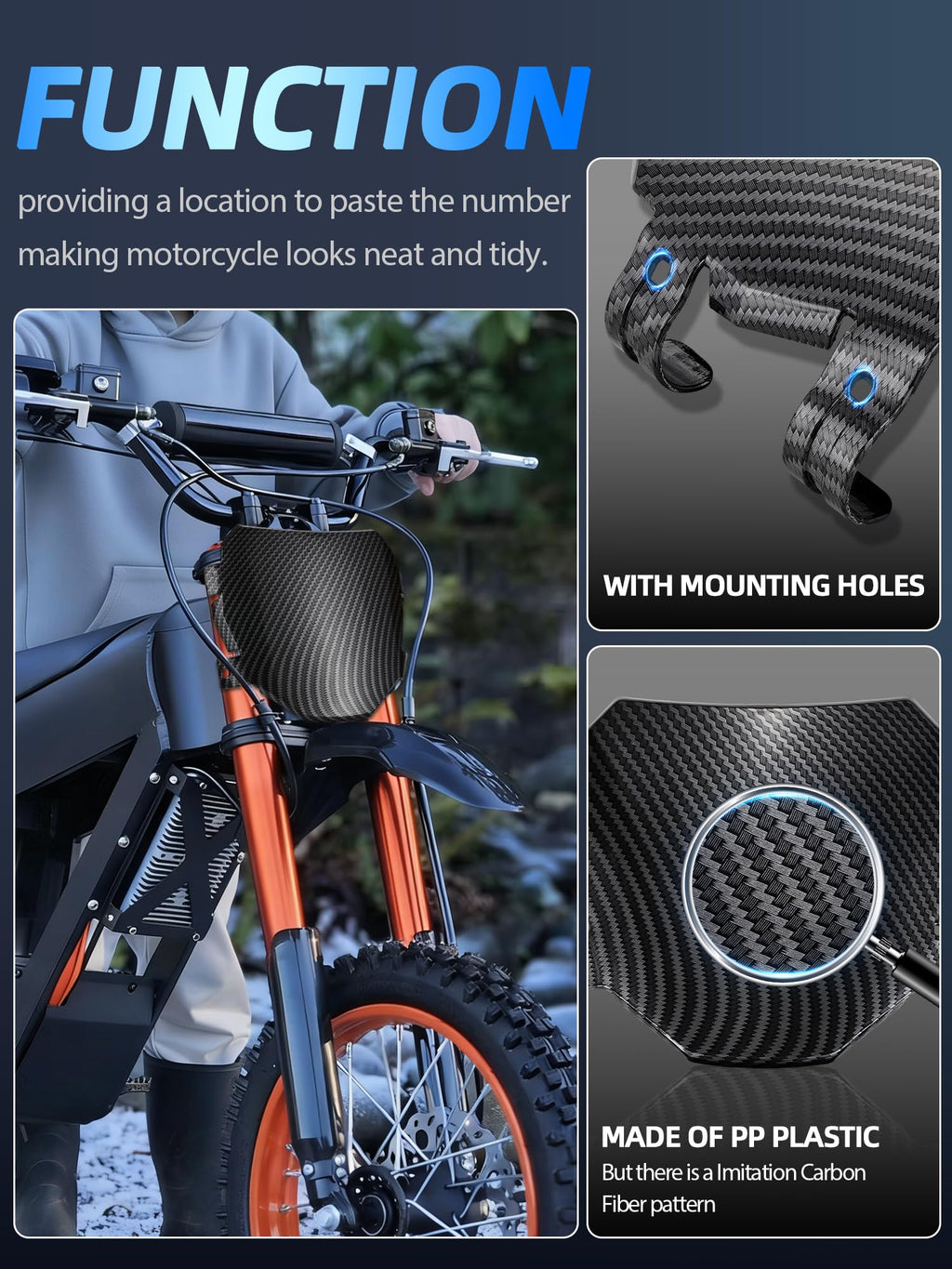 Universal Ebike Electric Dirt Bike Number Plate with Straps-Black | E Bike Front License for Yozma IN10/Surron Light Bee/Taparia Sting/Eride Pro,for Ridstar Q20/TST R002/Macfox