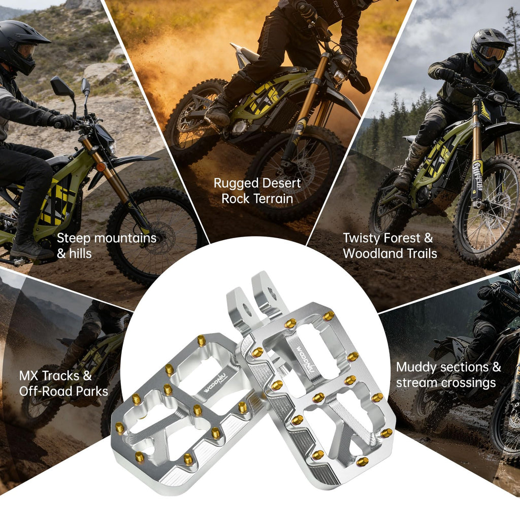 Dirt Bike Foot Pegs for Ebike Surron Light Bee X S, Color Prickly Peg,Motorcycle Aluminum Alloy Pedal for Segway X160 X260/Talaria X3 X4/E Ride PRO SS,Black Body with Dazzling Spikes