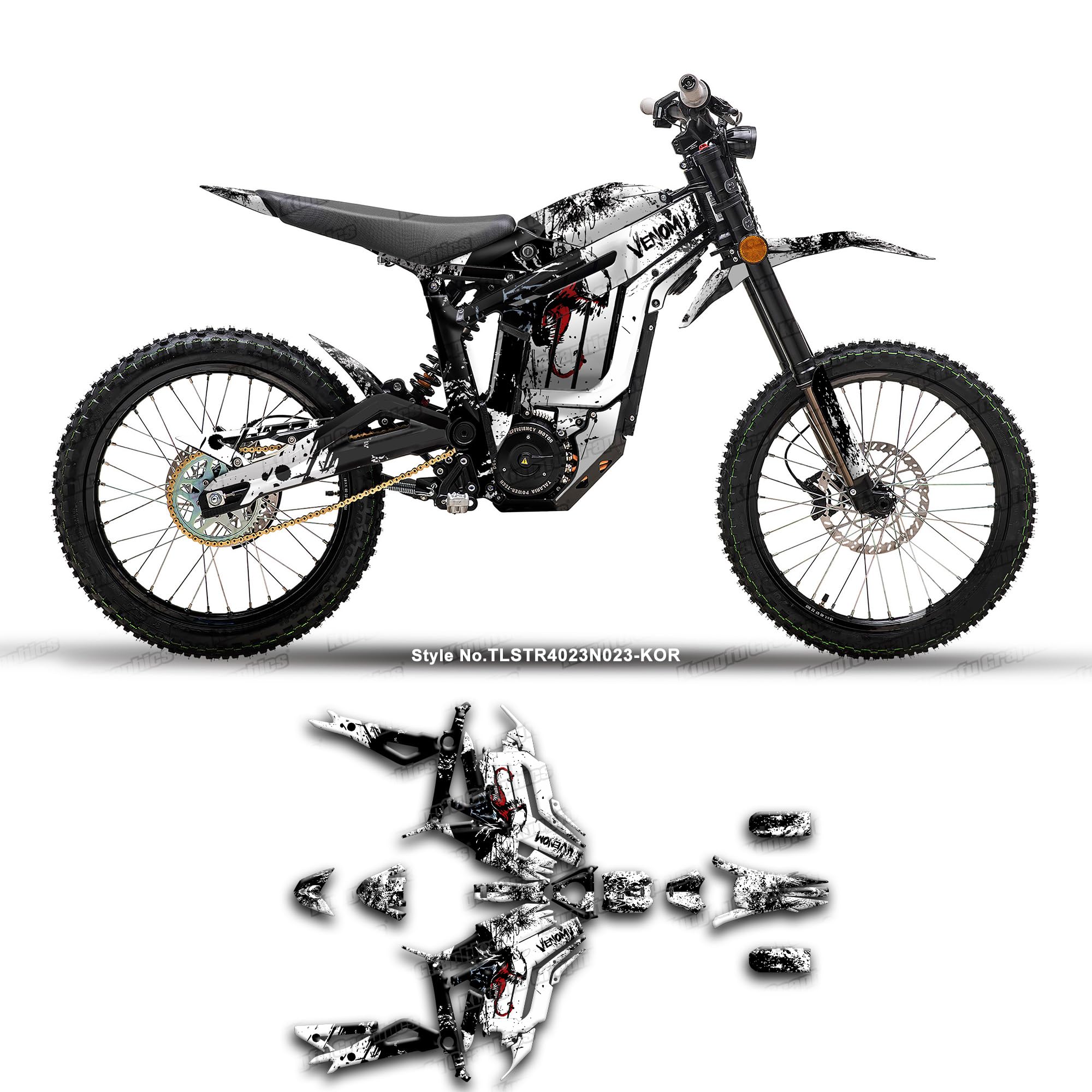 Decal Kit for Talaria Dirt Bike Sting R （with Front Plate, Talaria Fork）, Black White, TLSTR4023N023-KOR