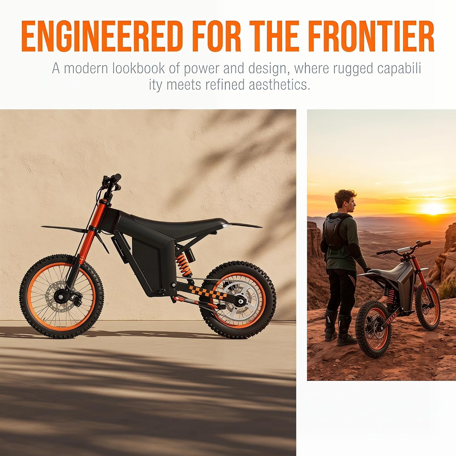 M01 Electric Dirt Motorcycle, 2000W Brushless Motor, 48V 20.8Ah Removable Battery, 34 MPH Max Speed, 40 Miles Range, 265 Lbs Load Capacity, 14" Front & 12" Rear Wheels