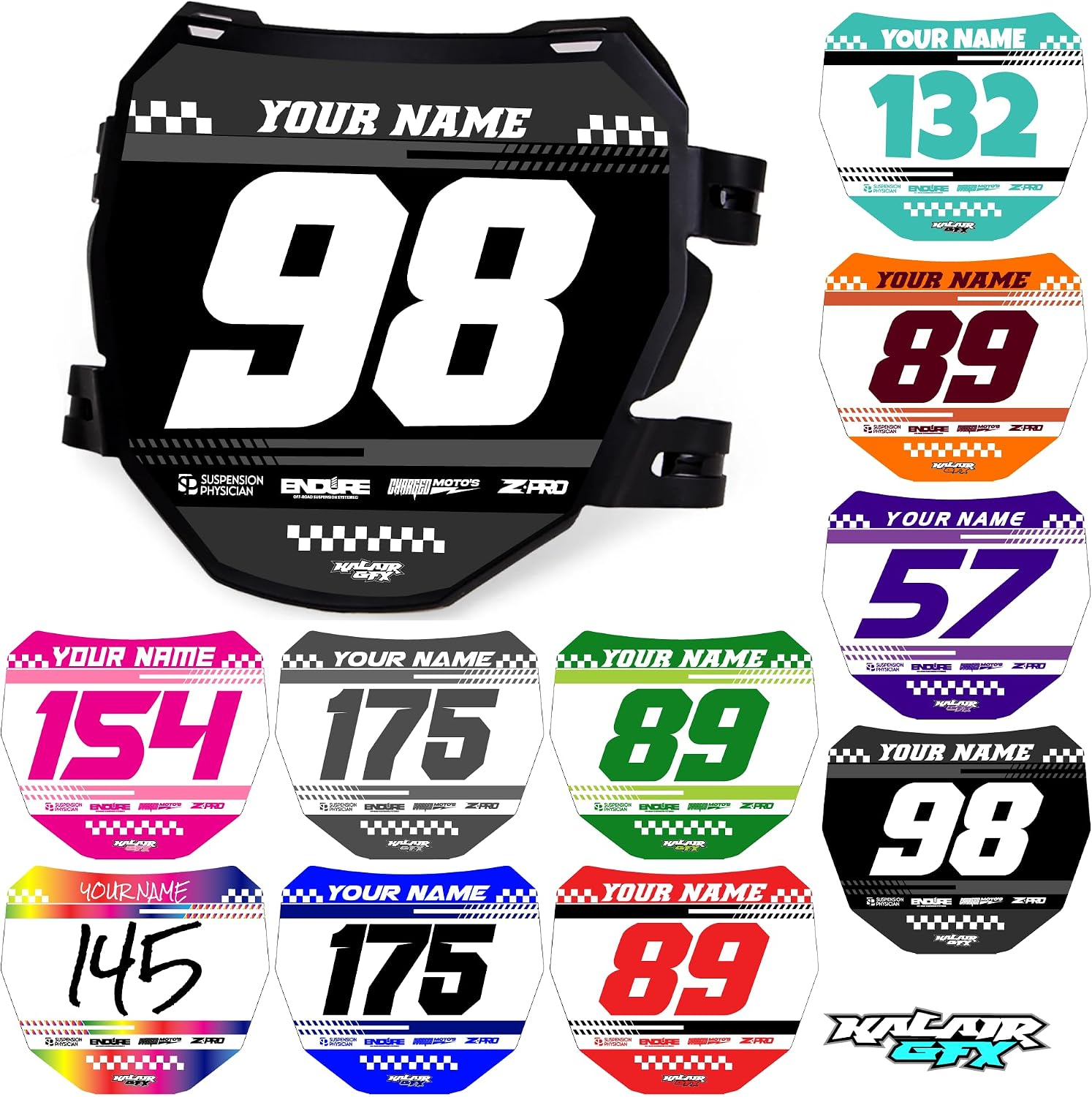 Custom ODI DH Electric Bike Number Plate Decal - Personalized Racing Graphics with Your Name & Number, Surron Multicolored Eye-catching Plate Design Decals.