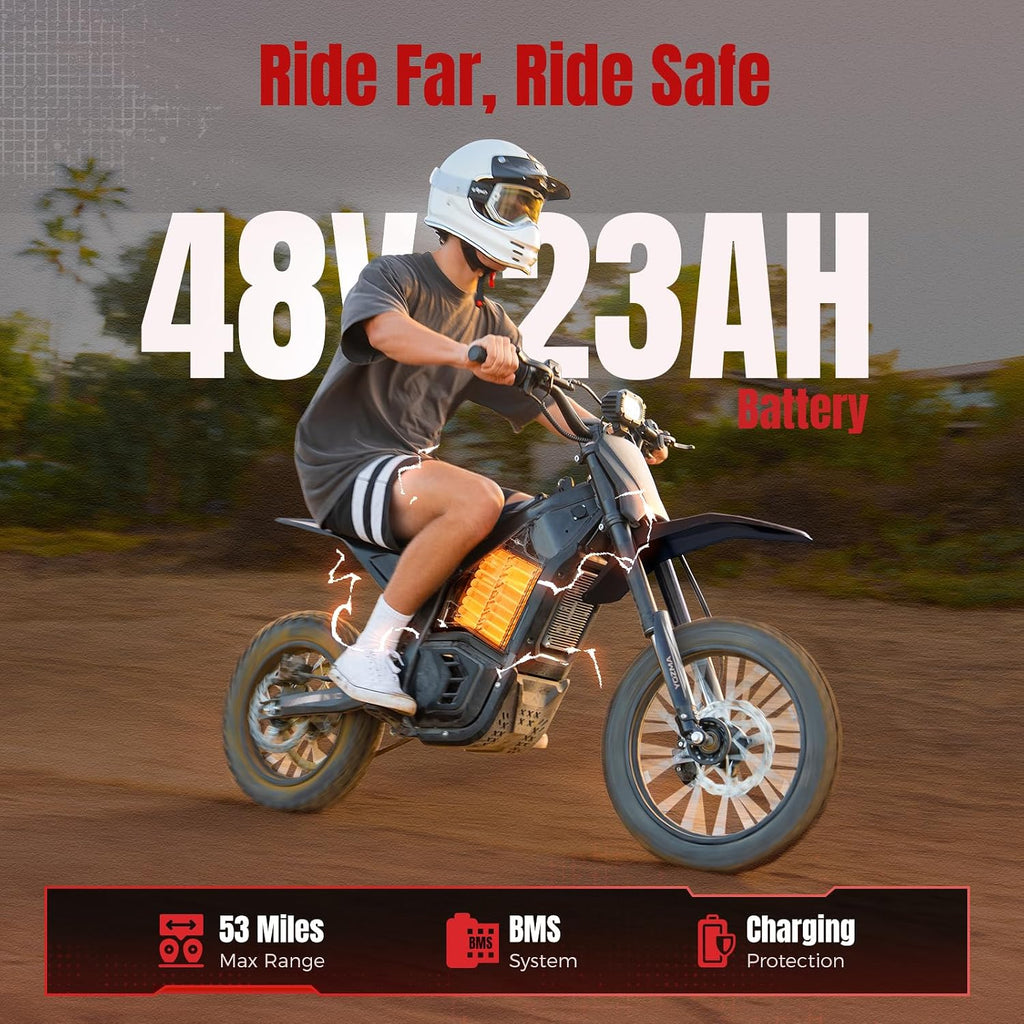 Yozma IN10 Electric Dirt Bike, 2600W 64.4km/h Electric Motorcycle with 48V/23AH Battery Ebike, Full Hydraulic Brakes and Suspensions Mountain Off-Road E Dirt Bike