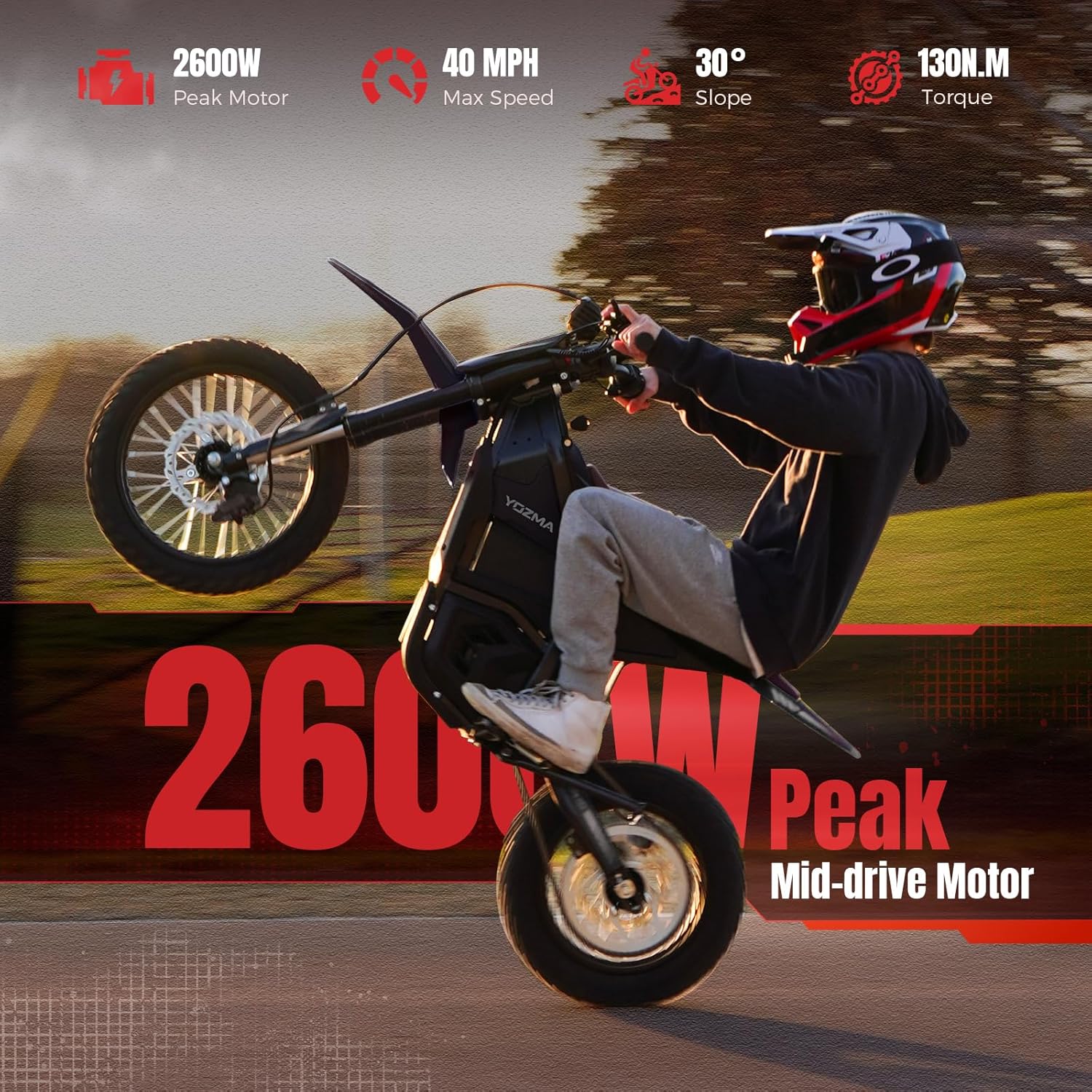 Yozma IN10 Electric Dirt Bike, 2600W 64.4km/h Electric Motorcycle with 48V/23AH Battery Ebike, Full Hydraulic Brakes and Suspensions Mountain Off-Road E Dirt Bike