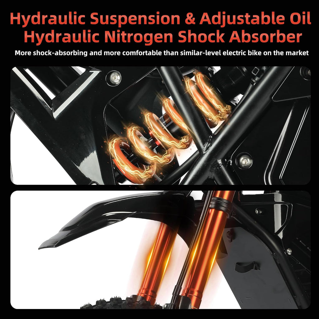 6MSKS Electric Dirt Bike 2000W High Speed Brushless Motor 23Ah High Capacity Battery Electric Motorcycle Off-Road Performance Tire Ebike 45miles Super Long Travel Dual Front and Rear Hydraulic Disc Brake System